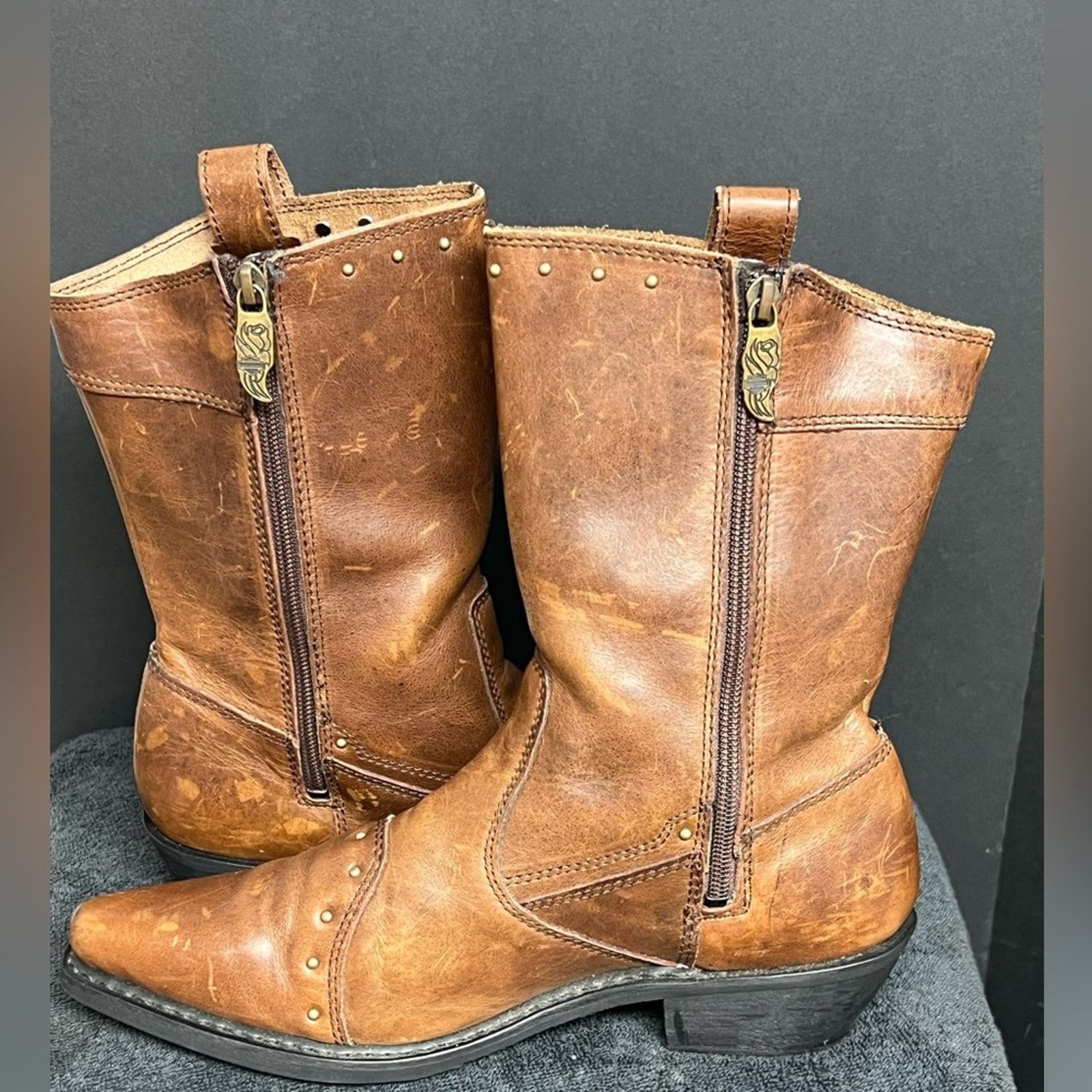 Harley Davidson Harley Davidson Boots Leather Mid Calf Studded Brown Caramel Size US 9 / IT 39 - 6 Thumbnail