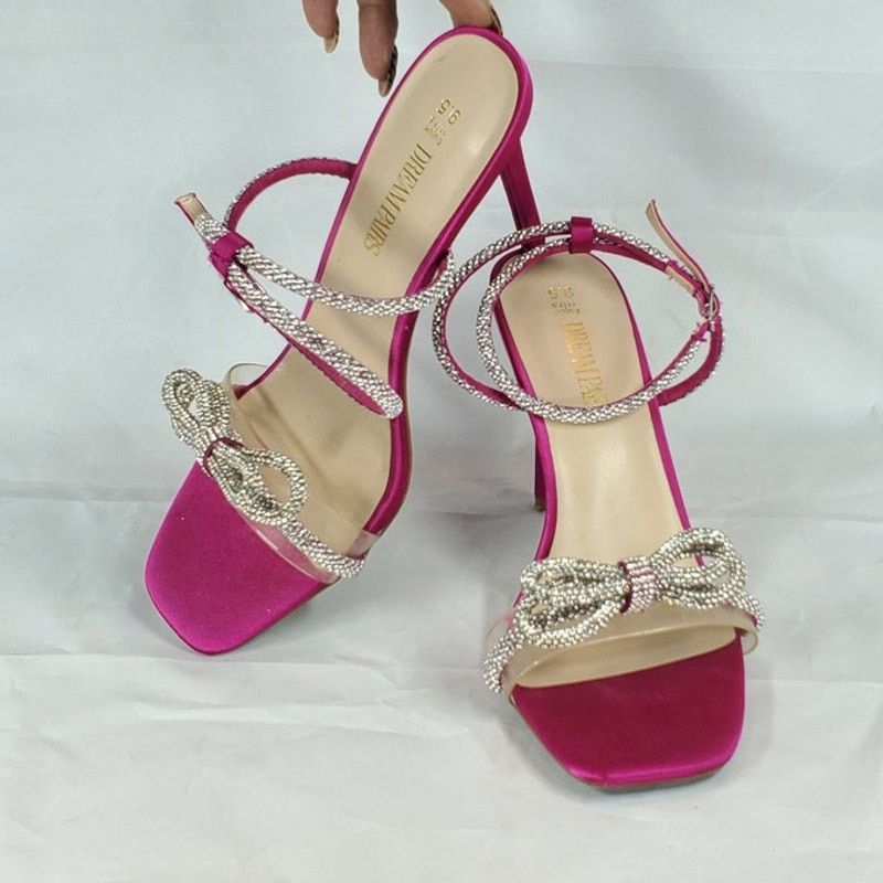 Other Dream Pair Fuchsia Opentoe Heels Crystal Bow Ankle Strap 9.5 Size US 9.5 / IT 39.5 - 6 Thumbnail