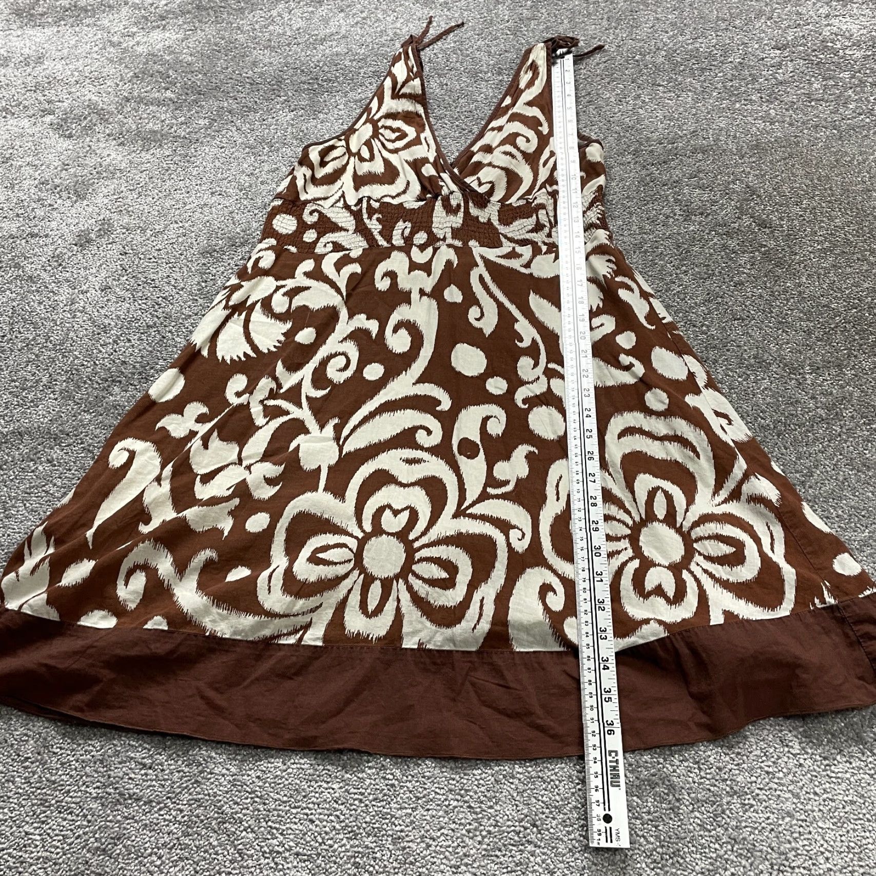 Vintage VINTAGE Speechless Dress Womens 11 Brown Ivory Midi Floral Stretch Flare A Line Summer Size L / US 10 / IT 46 - 2 Thumbnail