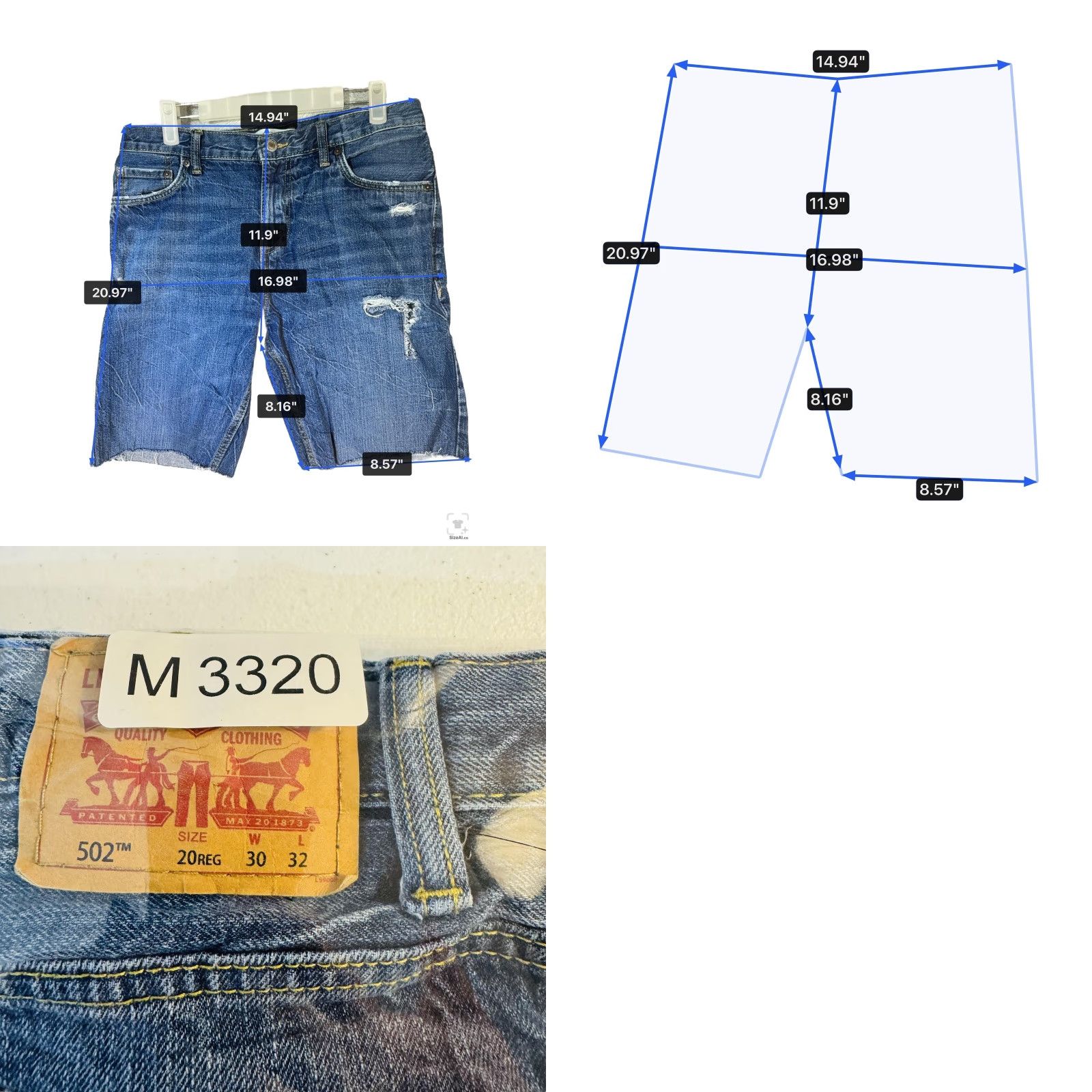 Levi's VINTAGE Levi's 502 Regular Taper Denim Shorts Mens 30 Distressed Blue Raw Hem Bermuda 8in Zipper Button USA Mens Size US 30 / EU 46 - 9 Thumbnail