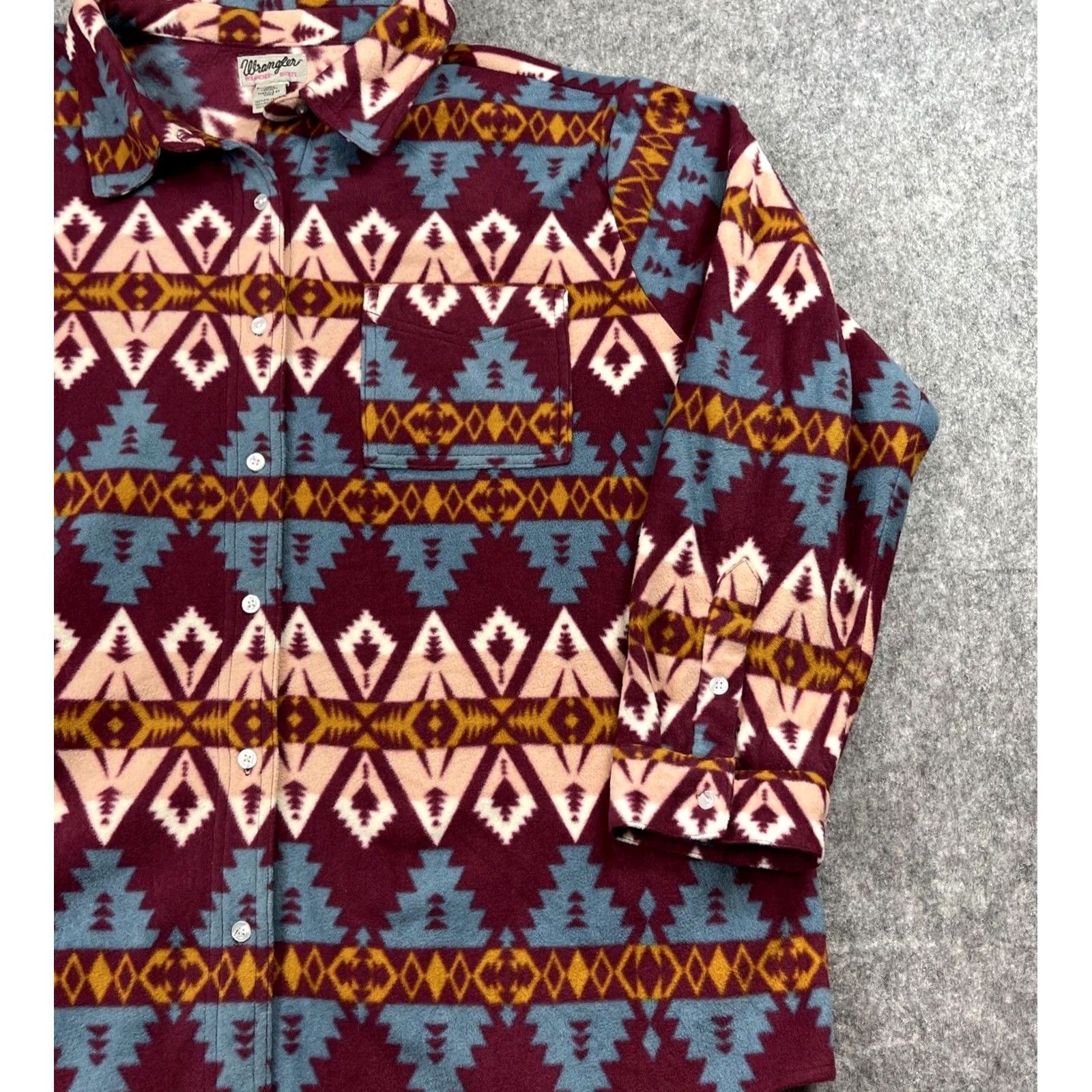 Native VINTAGE Wrangler Wrancher Shirt Womens 3X Western Fleece Jacket Southwest Aztec Native Size XXL / US 16-18 / IT 52-54 - 4 Thumbnail