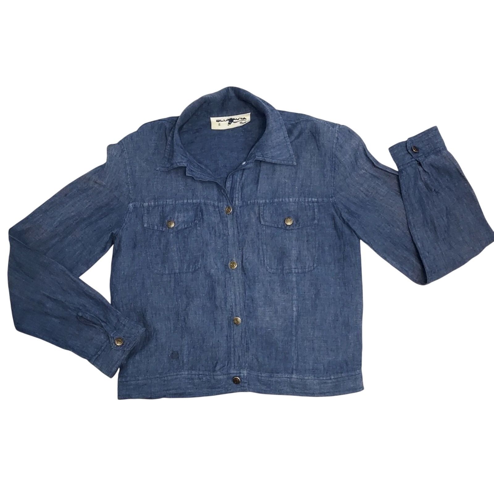 Other Blunauta Italian Linen Blue Gray Lightweight Denim Shirt Top Size S / US 4 / IT 40 - 1 Thumbnail