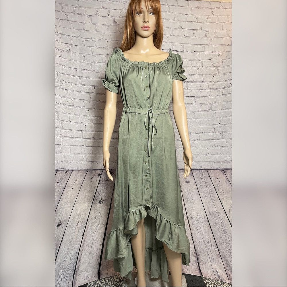 Other NWT New $195 Stellah High-Low Tie-Waist Sage Shirtdress Siz Size M / US 6-8 / IT 42-44 - 2 Thumbnail