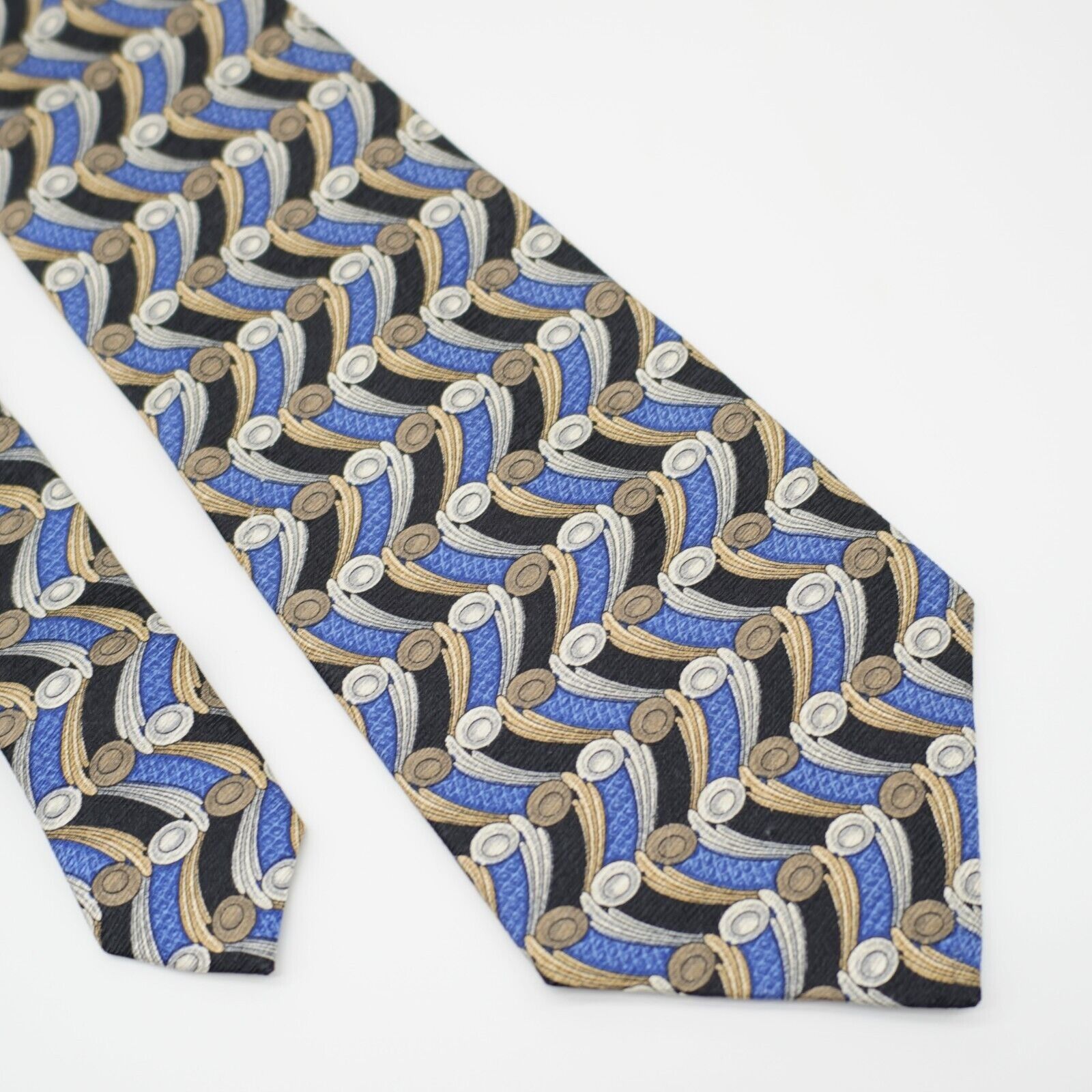 Countess Mara Countess Mara Blue Tan Gray Geometric Print Wide Silk Tie Size ONE SIZE - 1 Thumbnail