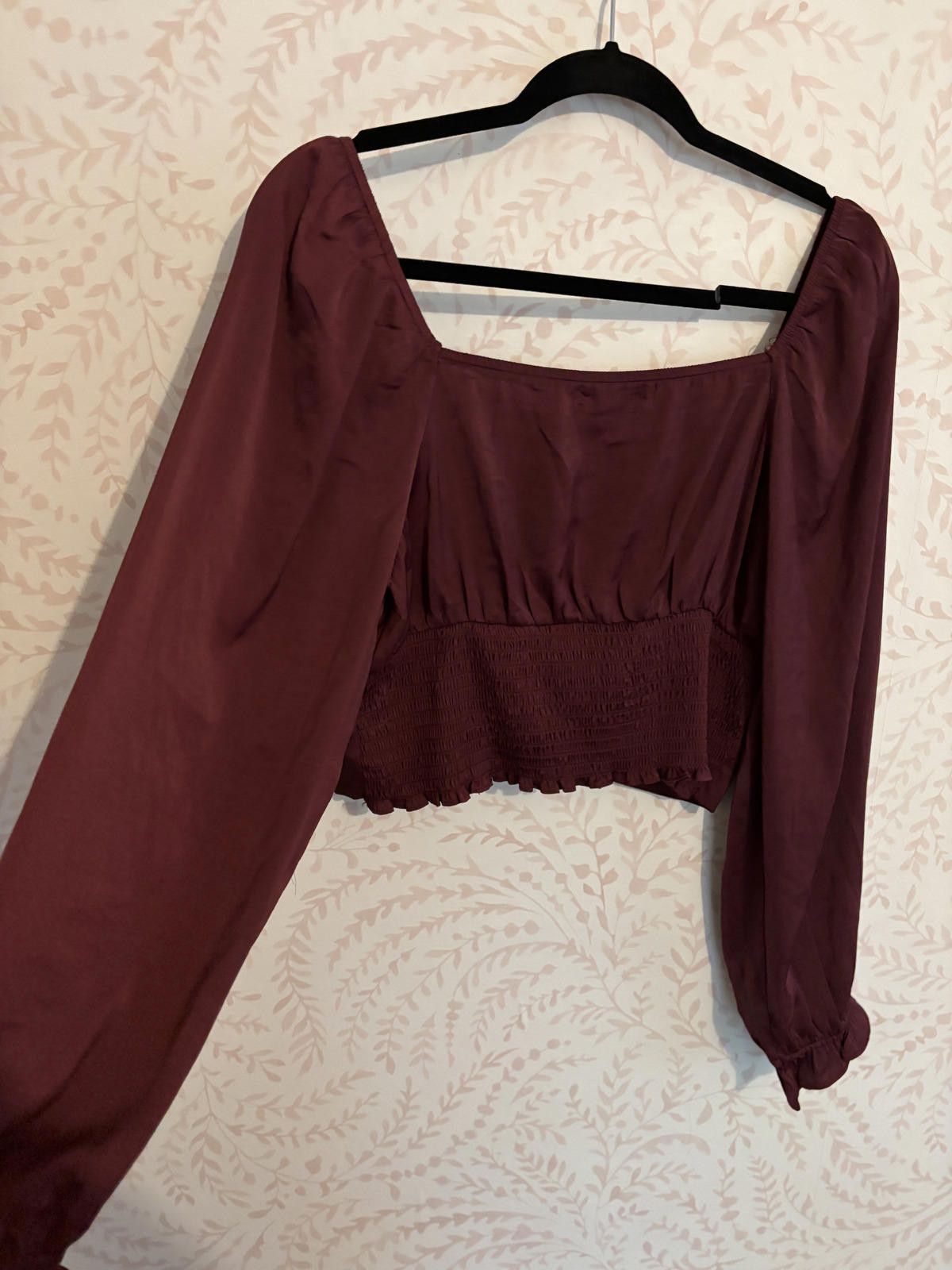 Other Altar'd State Crop Long Sleeve Square Neck Burgundy Top L Size L / US 10 / IT 46 - 7 Thumbnail