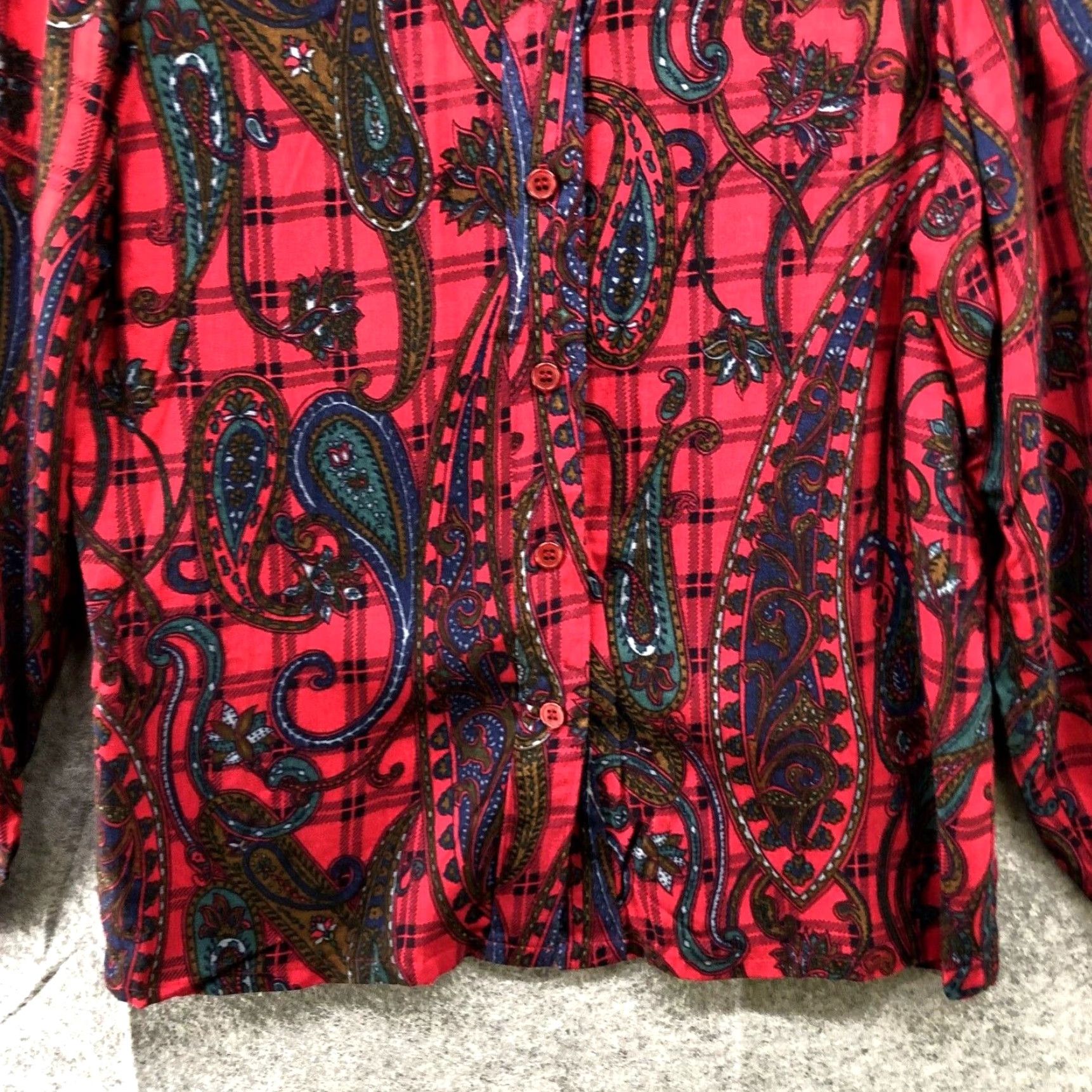 Vintage VINTAGE Koret Paisley Blouse Womens 4P Long Sleeve Red Rayon Button Down 90s Boho Size S / US 4 / IT 40 - 5 Thumbnail