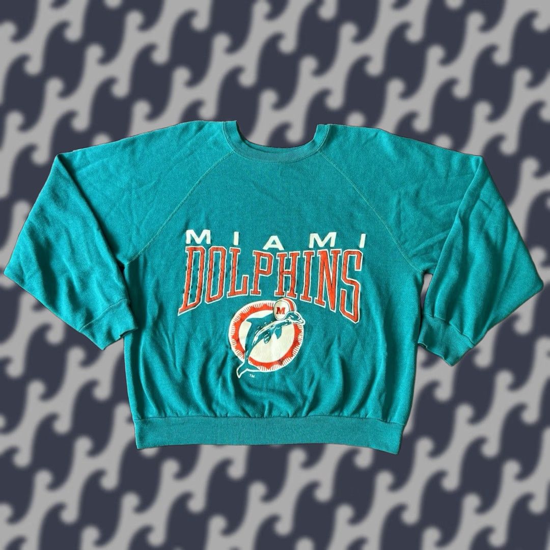 VINTAGE Miami Dolphins Sweatshirt Men's Large Blue NFL Crewneck