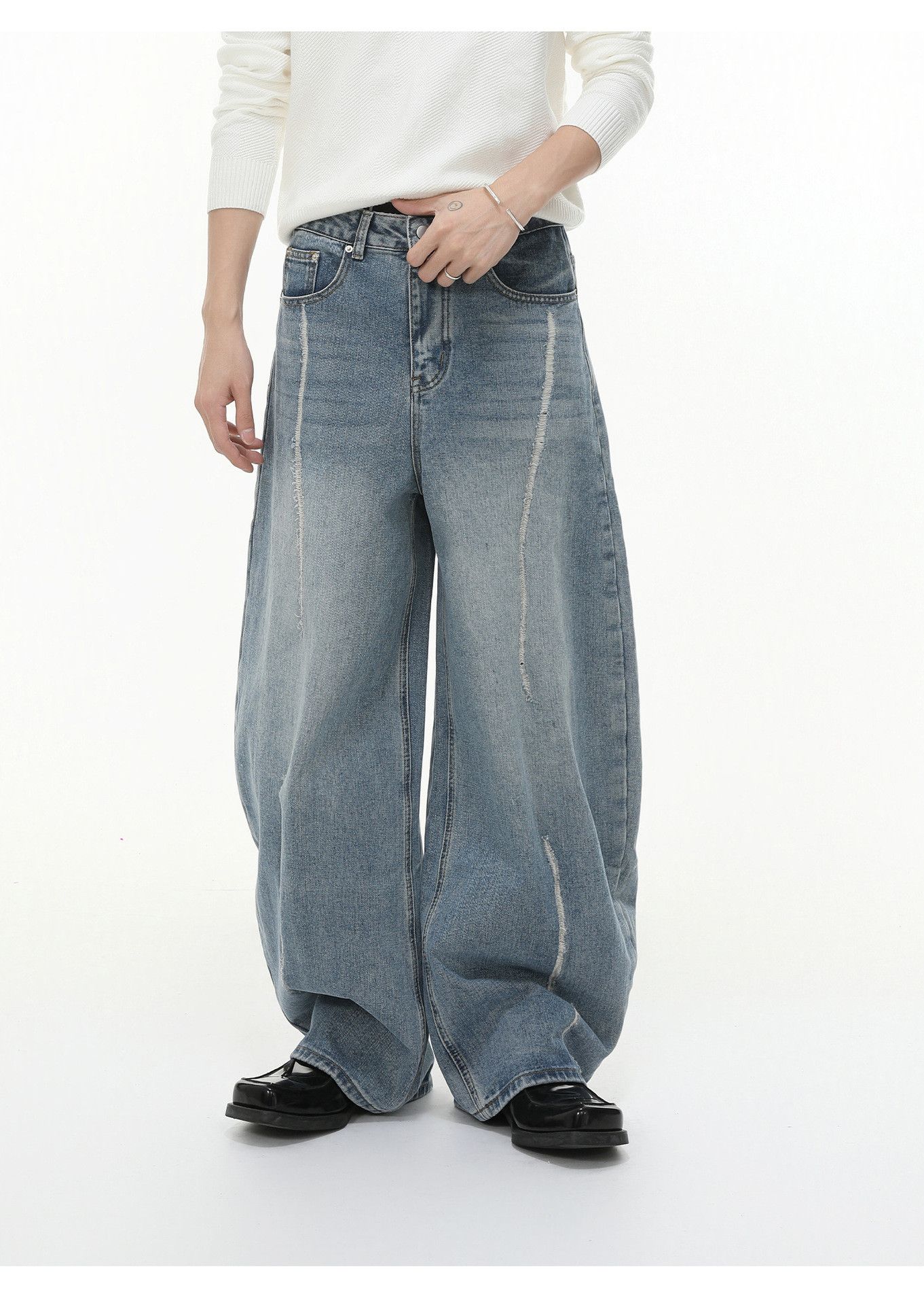 Vintage Men's distressed versatile loose handsome scimitar jeans Size US 32 / EU 48 - 2 Thumbnail