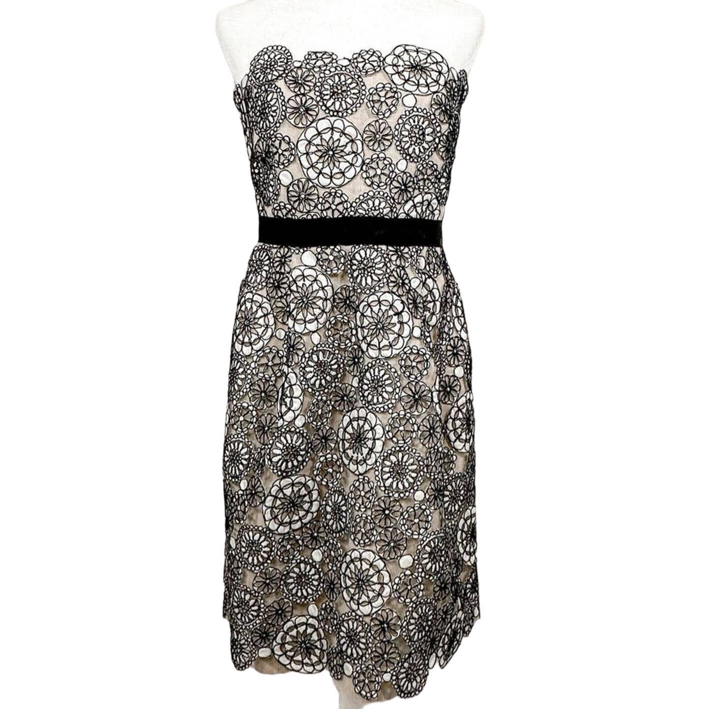 image of Lela Rose Geometric Strapless Mini Cocktail Dress Black Size 8, Women's