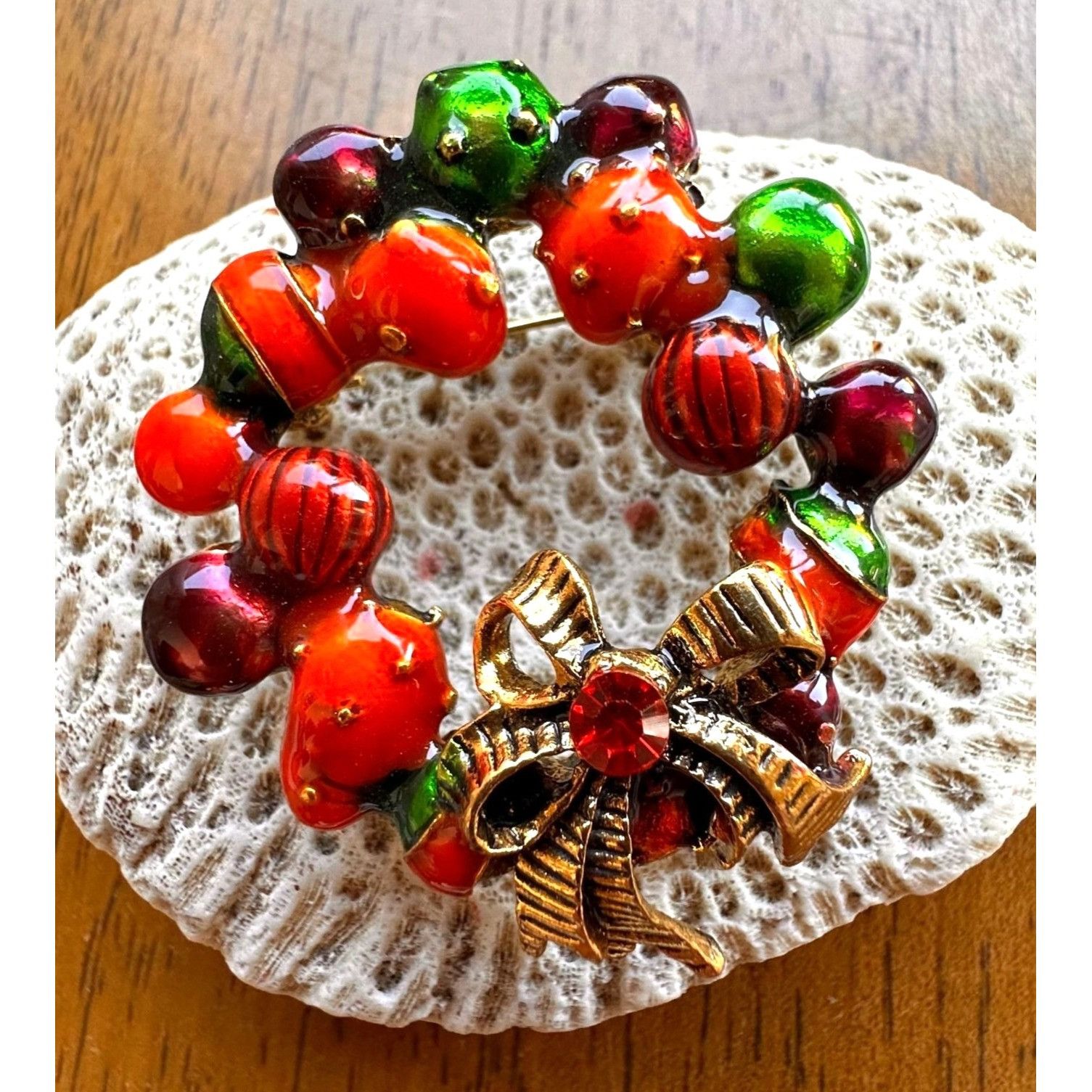 Handmade Christmas Wreath Brooch Pin New Ornaments Festive Winter Hol Size ONE SIZE - 1 Thumbnail