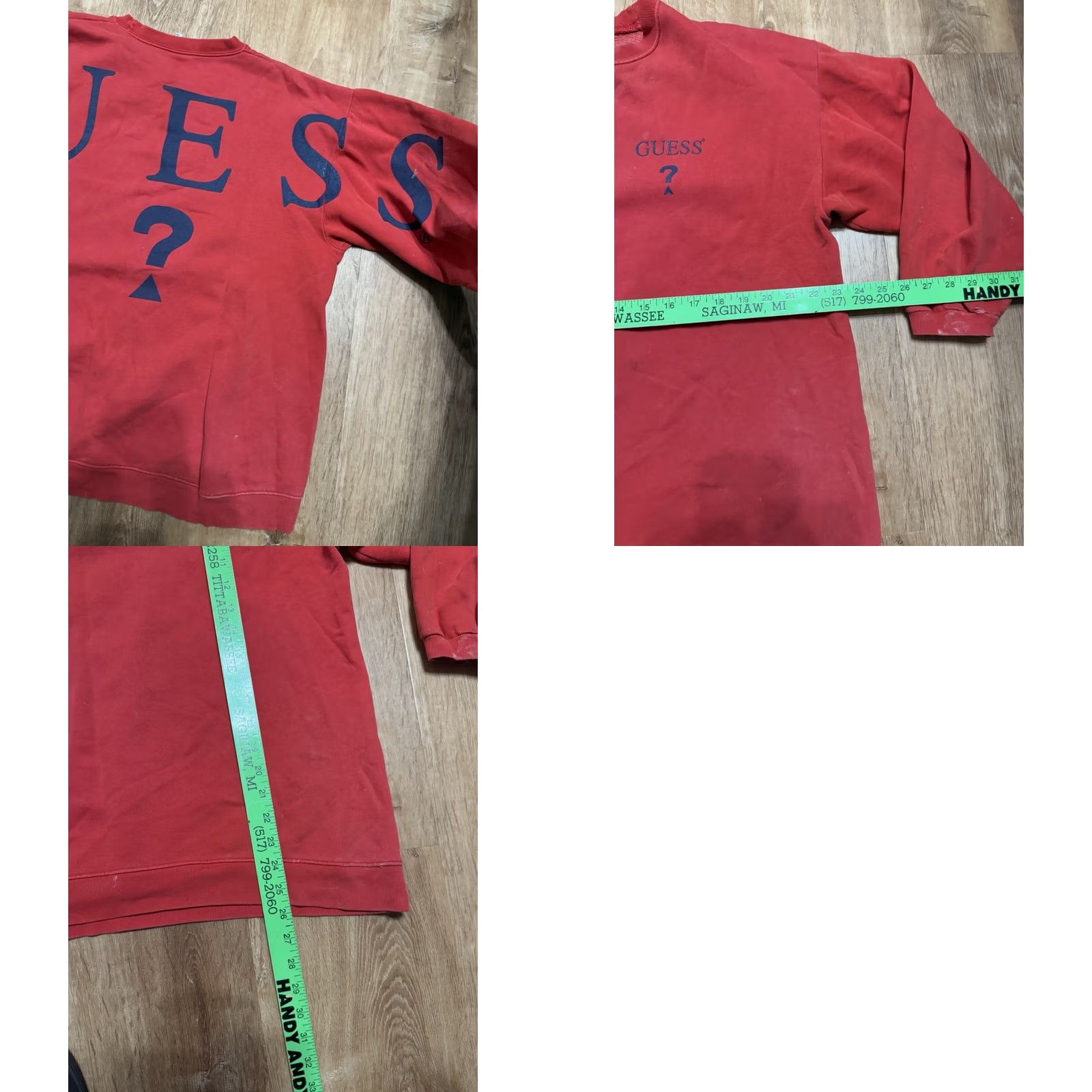 Guess VINTAGE Guess Spellout Sweatshirt Crewneck Red Mens M 90s Thrashed, 1990s, USA, Pullover, Regular Size US M / EU 48-50 / 2 - 9 Thumbnail