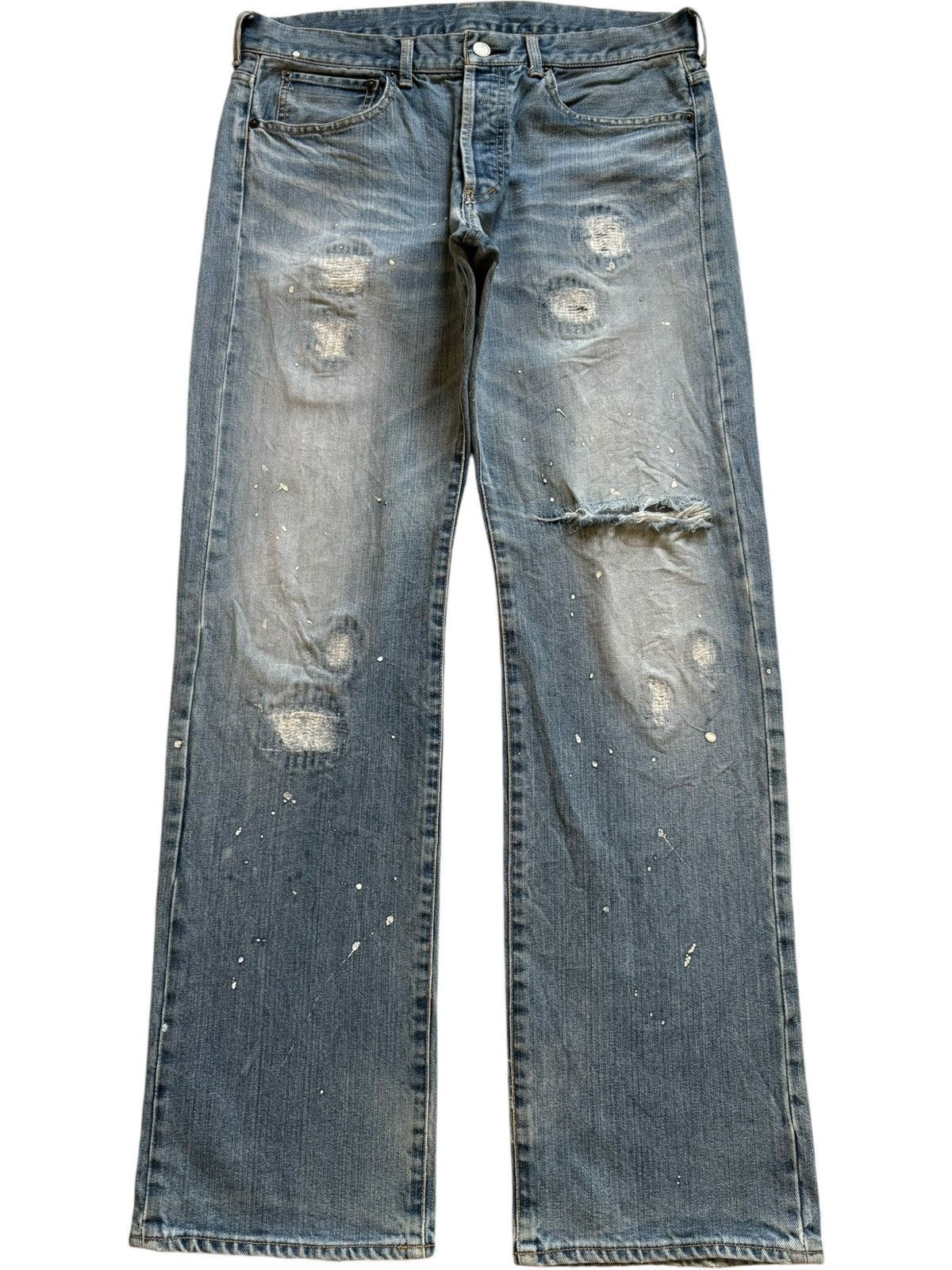 Designer × Japanese Brand × Takeo Kikuchi Vintage Japanese Takeo Kikuchi Painted Distress Baggy Jeans Size US 33 - 1 Thumbnail