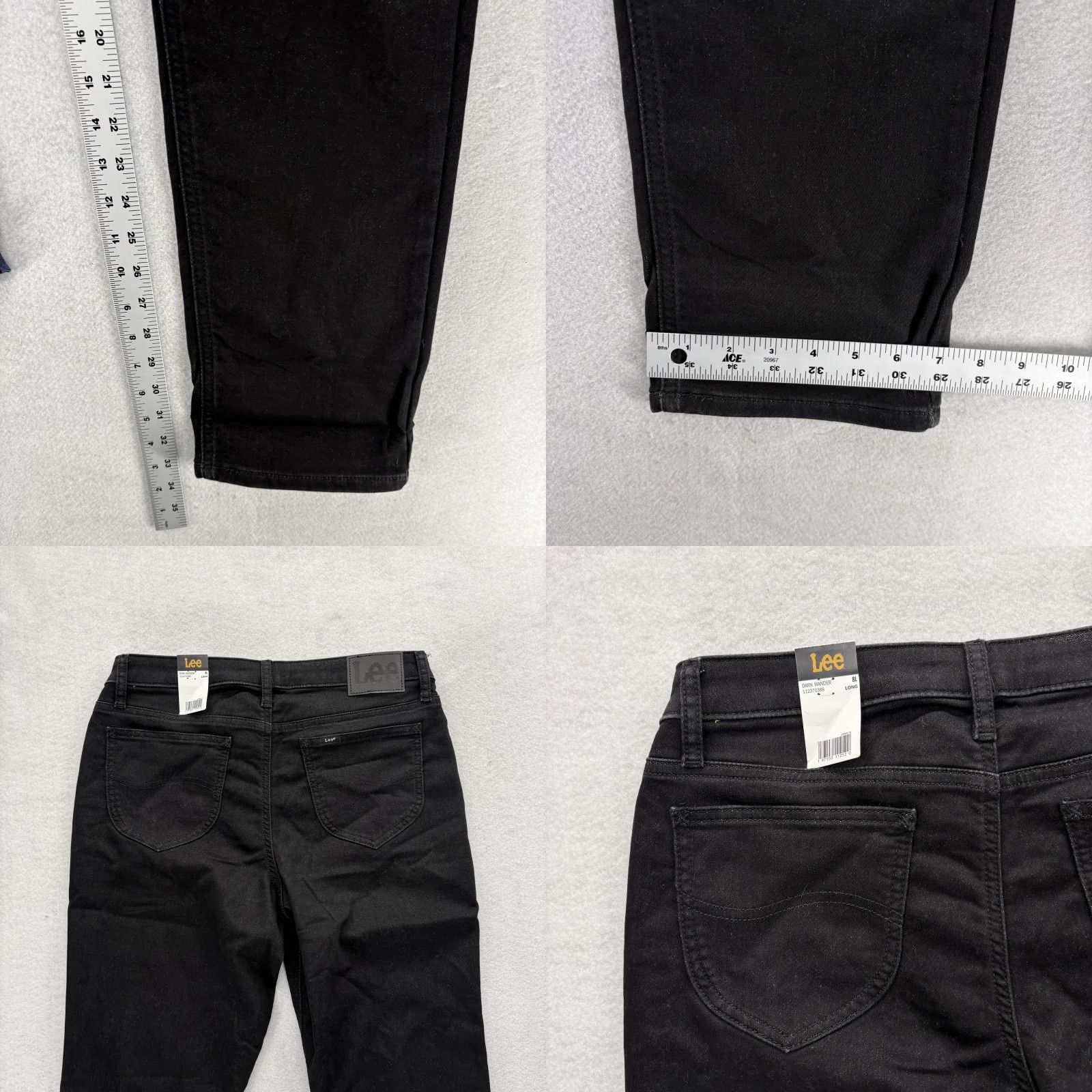 Lee Lee Lined Straight Jeans Womens 8 Tall Black Mid Rise Fleece Lined Stretch Denim Size 30" / US 8 / IT 44 - 8 Thumbnail
