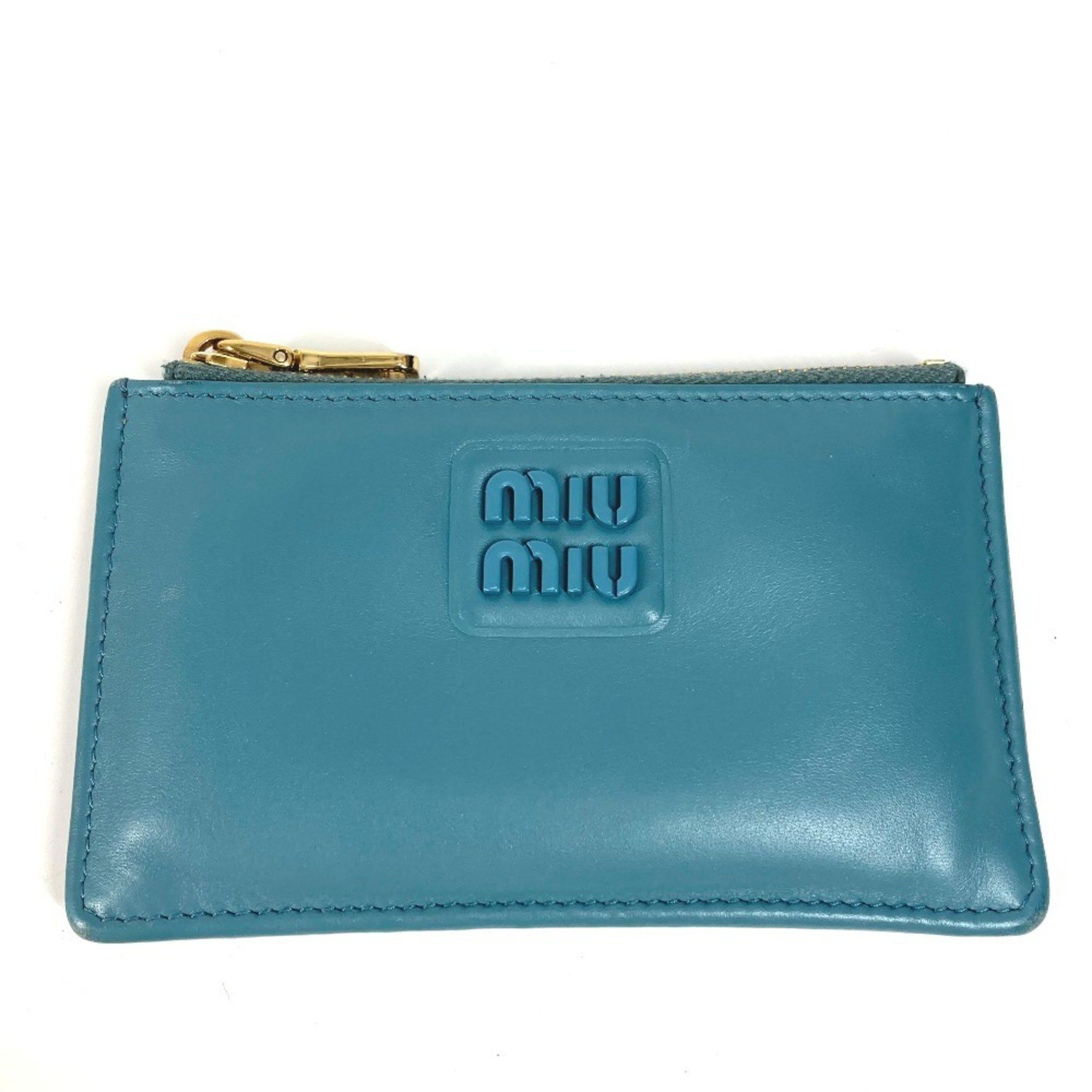 Miu Miu Miu 5Mb060 Logo Wallet Coin Purse Fragment Case Wallet/coin Leather Women's Blue