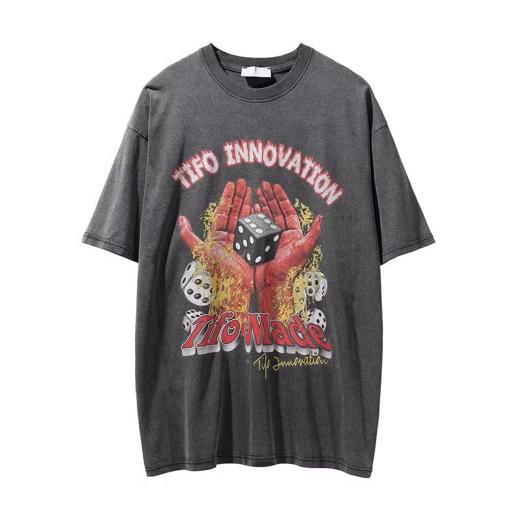 image of Vintage Street Dice Printed Short Sleeve T-Shirt in Black, Men's (Size Large)