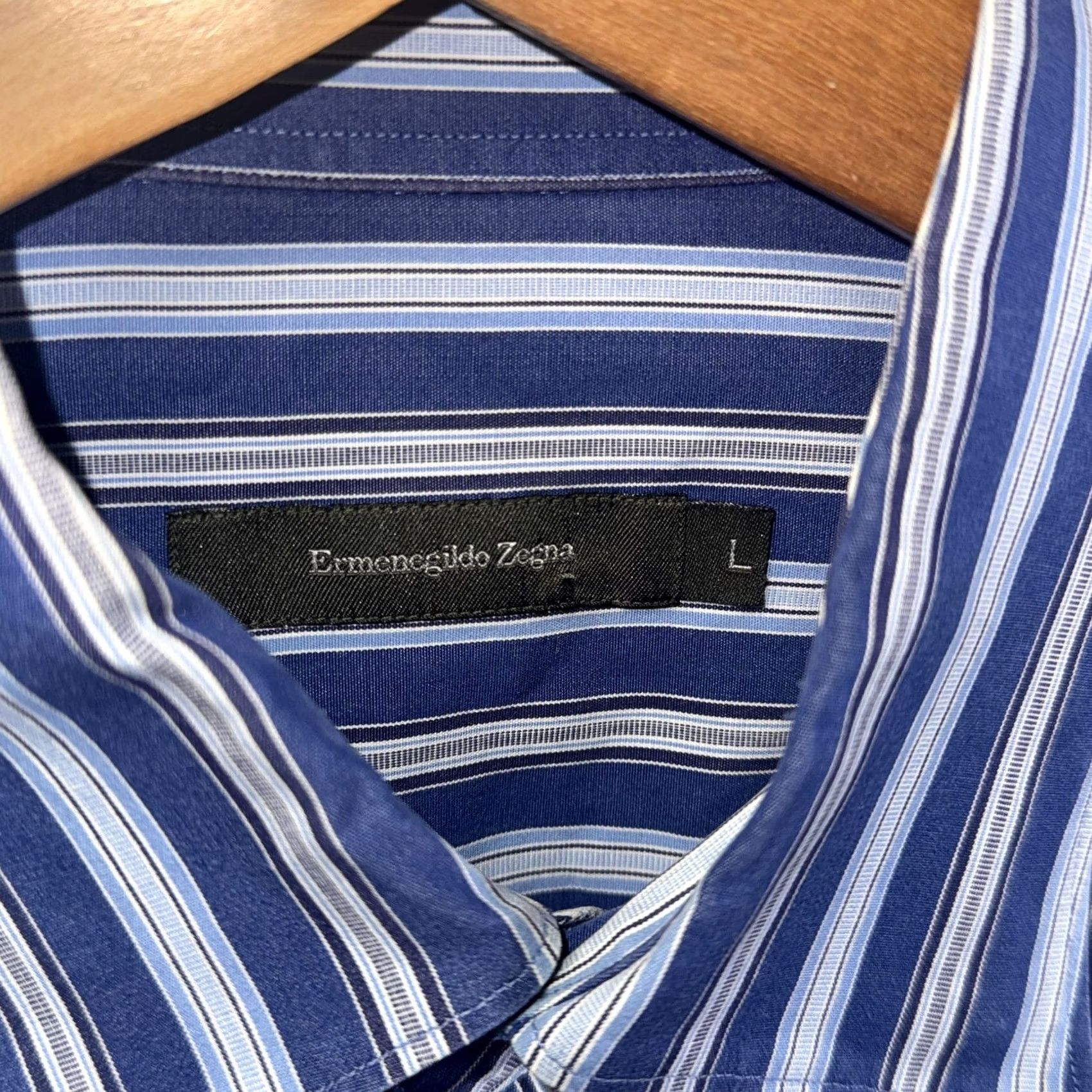 Ermenegildo Zegna Ermenegildo Zegna Shirt Mens Large Blue White Striped Button Down Dress Shirt Size 42R - 6 Thumbnail