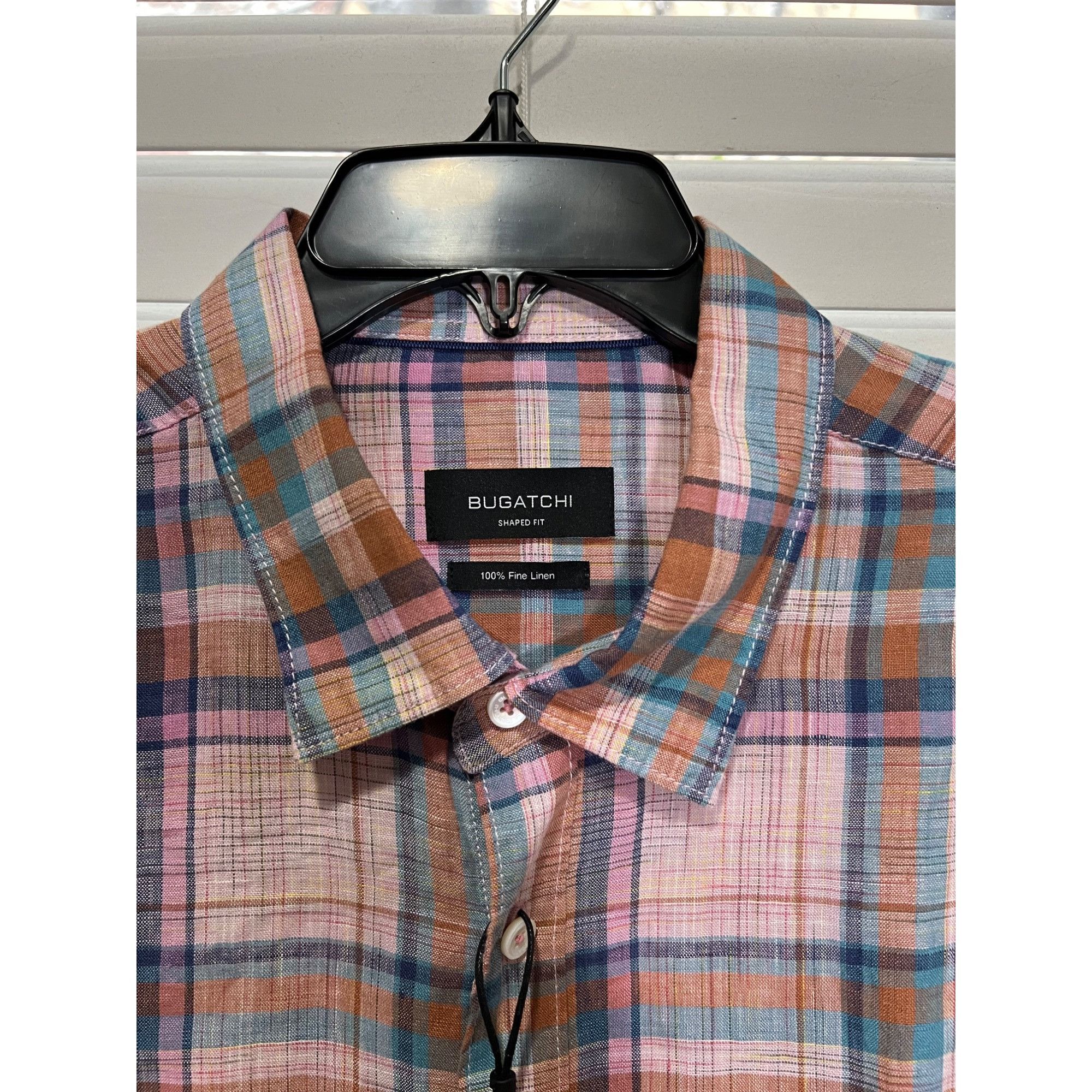 Bugatchi Men's Julian Madras Check Long Sleeve Linen Shirt N