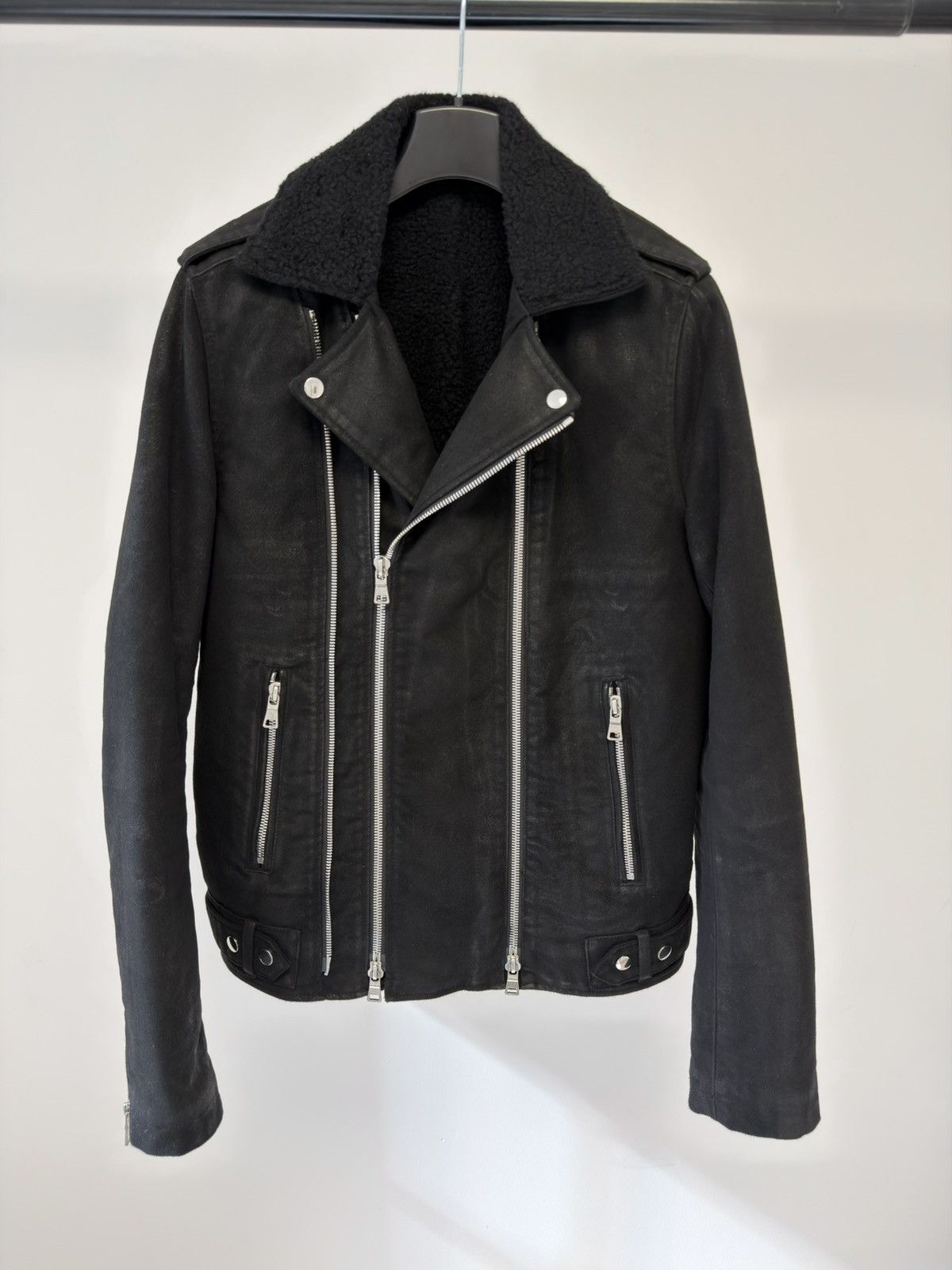 Balmain Black Cotton Sherpa Lined Biker Jacket Size US L / EU 52-54 / 3 - 18 Thumbnail
