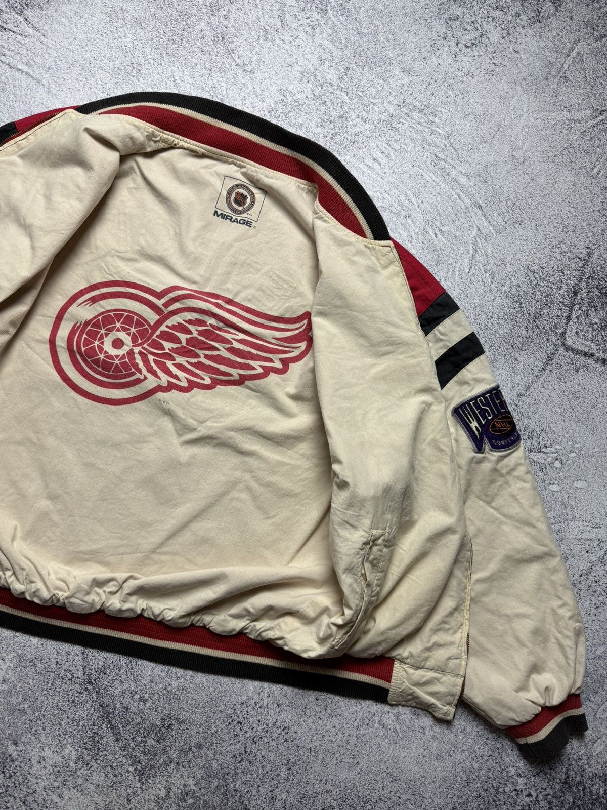 NHL Vintage 90s Mirage NHL Red Wings Detroit Bomber Jacket Rare Size US XL / EU 56 / 4 - 11 Thumbnail