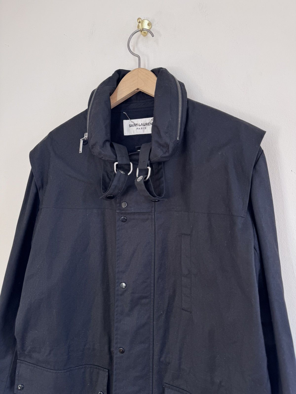 Saint Laurent Paris Saint Laurent Paris Parka Military Black Waxed Cotton Coat Size US M / EU 48-50 / 2 - 2 Thumbnail