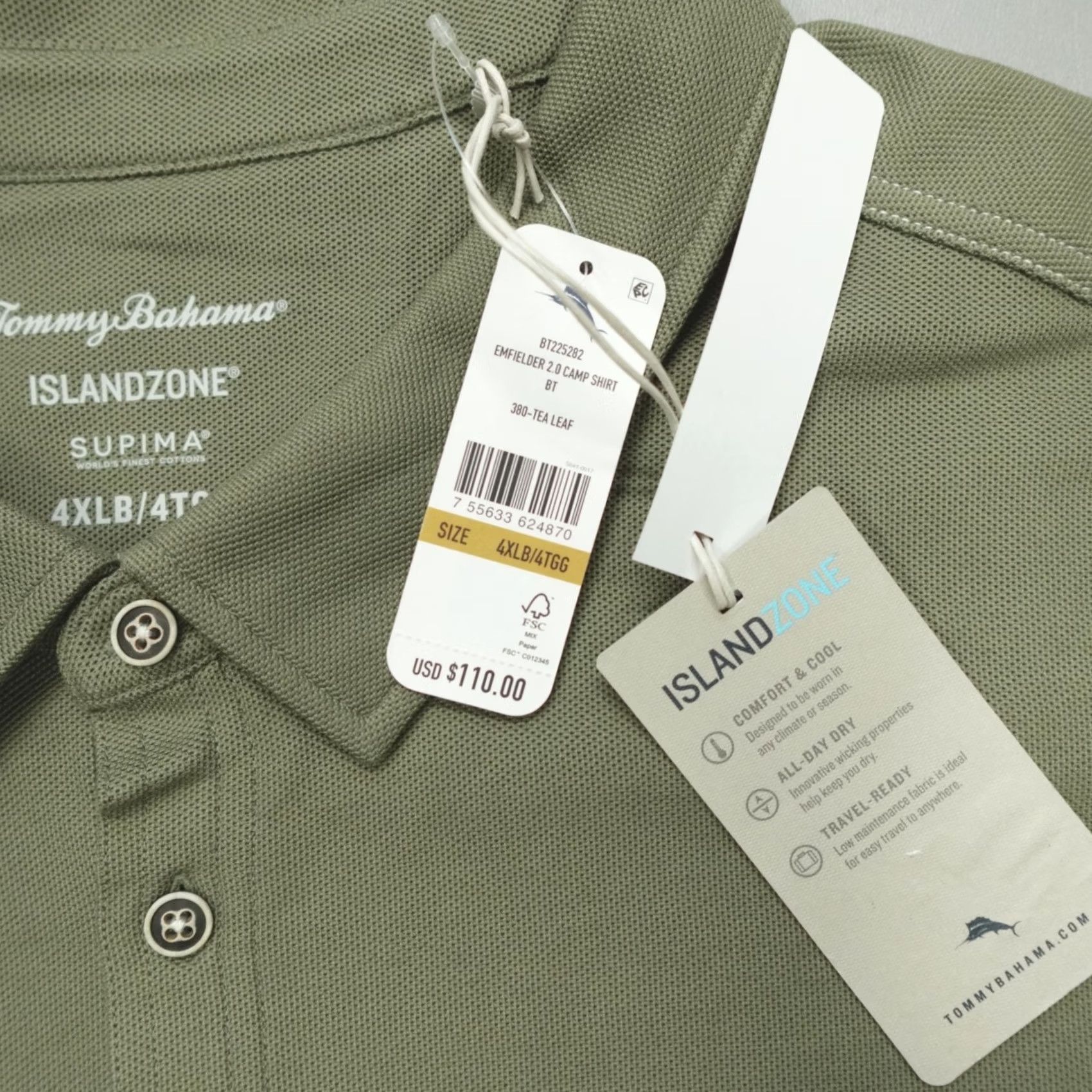 Tommy Bahama Tommy Bahama Emfielder Shirt Supima Cotton Blend B&T Men's Big 4XLT Tea Leaf Shirt Size US XXL / EU 58 / 5 - 3 Thumbnail