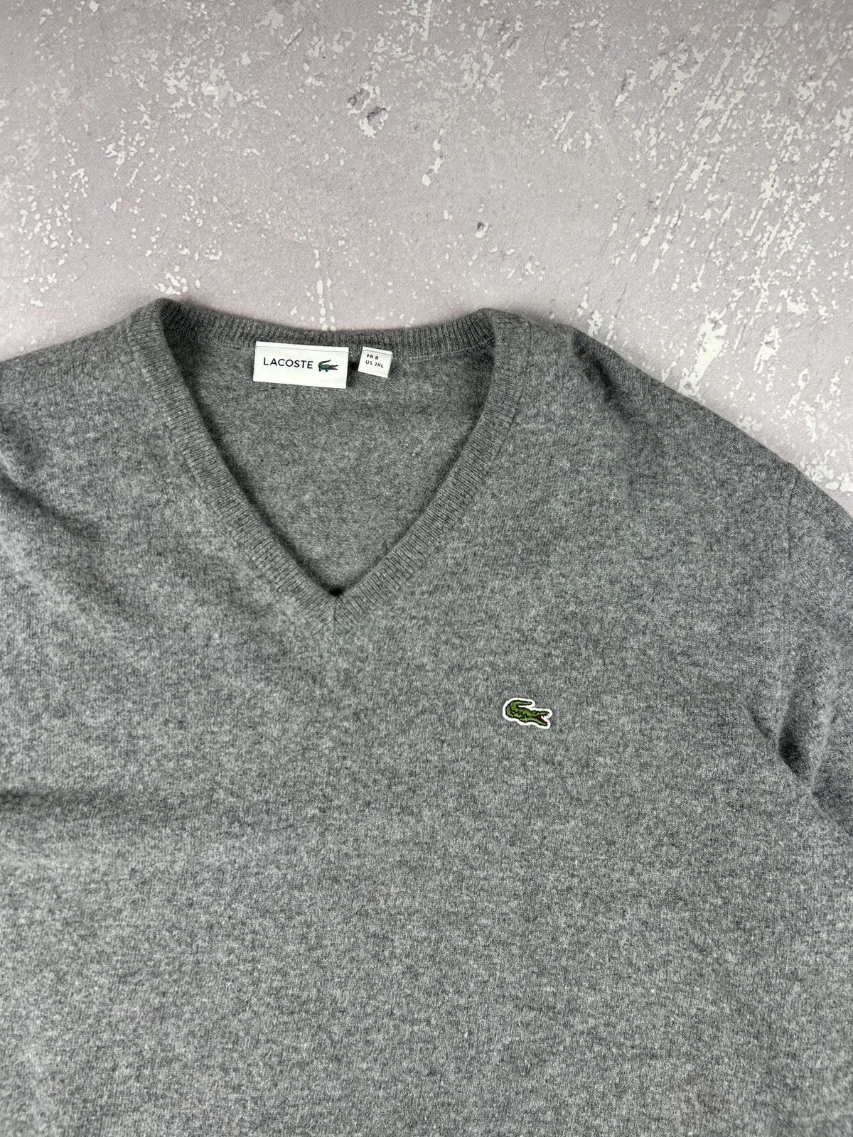 Lacoste Lacoste Wool V-Neck Sweater Pullover Mens L-XL Gray Size US L / EU 52-54 / 3 - 3 Thumbnail