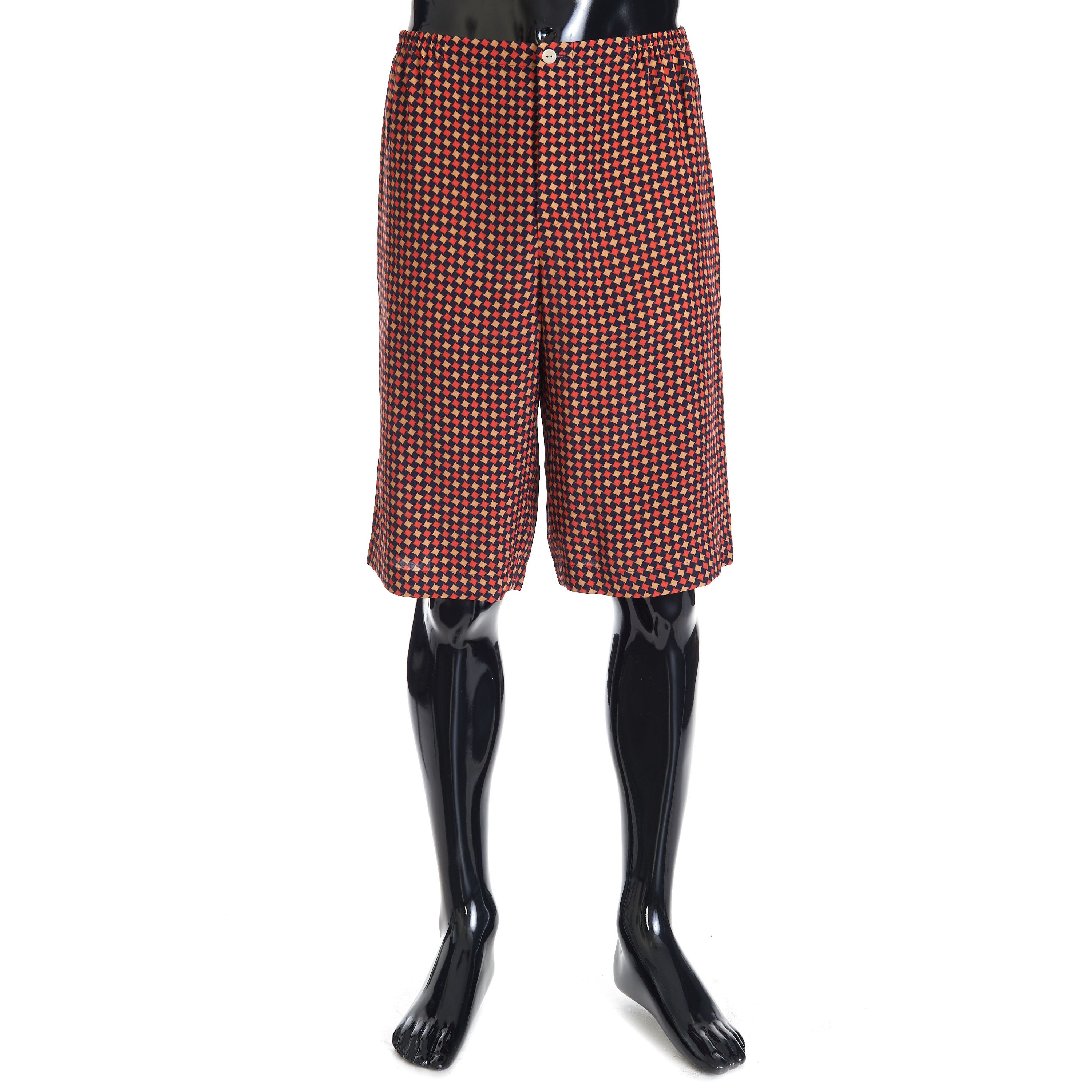 Gucci Geometric Houndstooth Print Shorts In Blue & Red Viscose Size US 32 / EU 48 - 1 Thumbnail