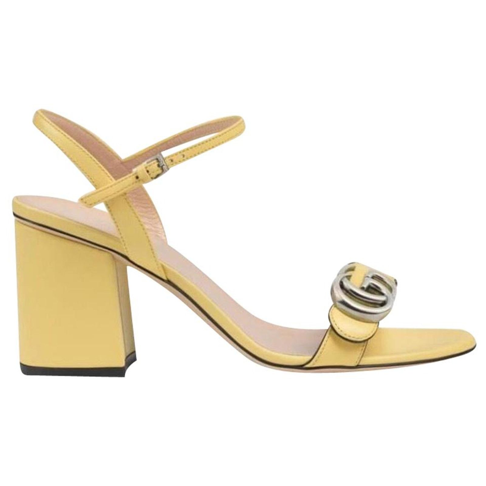 Gucci Marmont 75 Gg logo leather chunky heels sandals Size US 9 / IT 39 - 1 Thumbnail