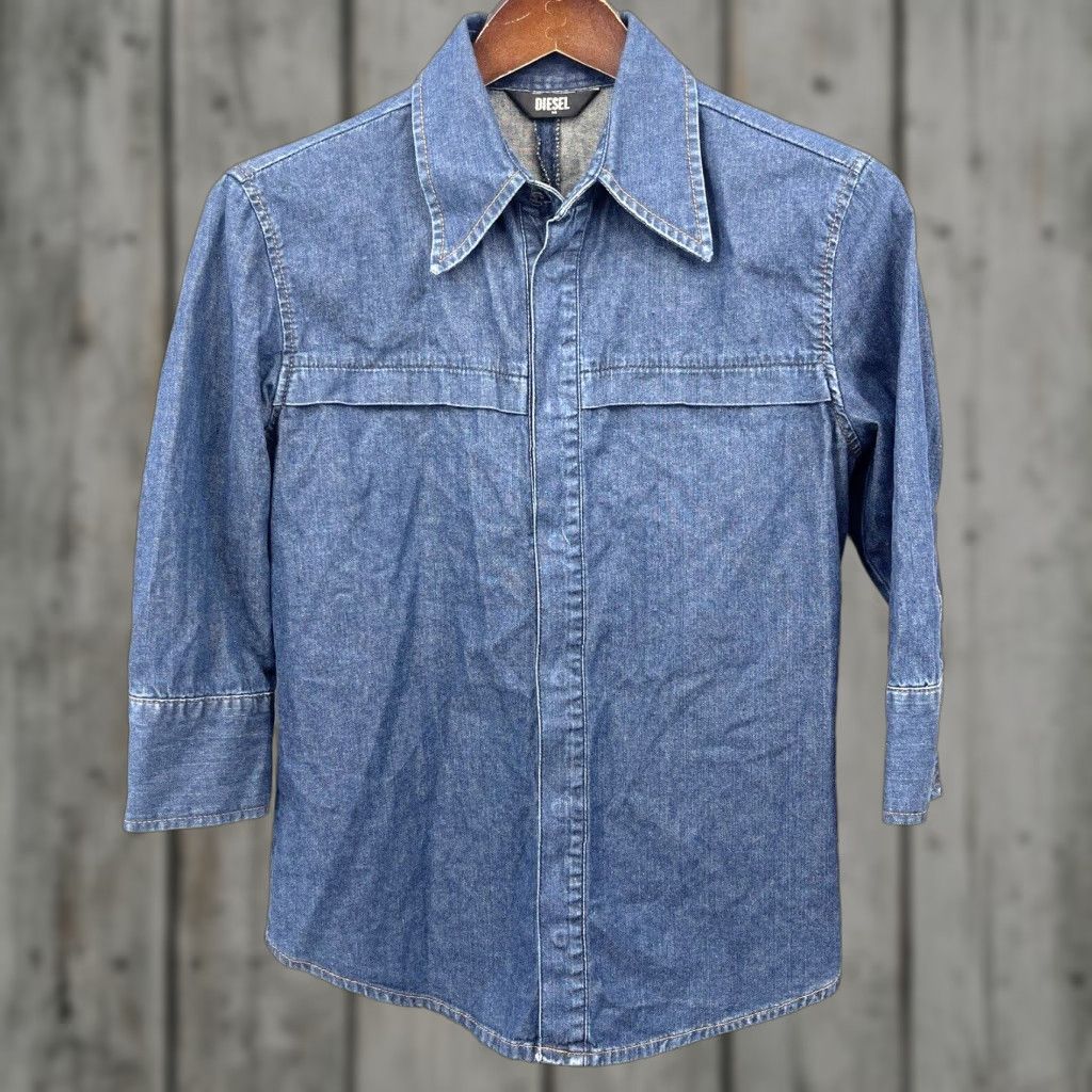 Diesel Diesel Shirt Womens Small 3/4 Sleeve Snap Denim Slim Fit y2k Quiet READ Size S / US 4 / IT 40 - 1 Thumbnail