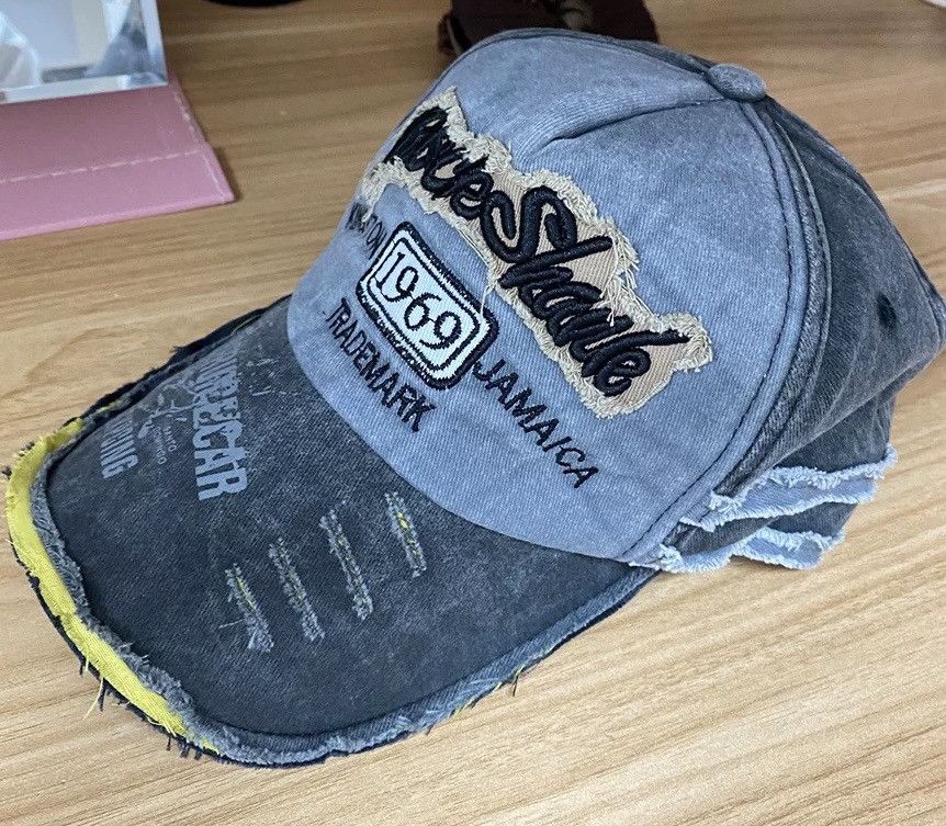 Japanese Brand Y2k retro embroidery distressed damage raw cap hat Size ONE SIZE - 4 Thumbnail