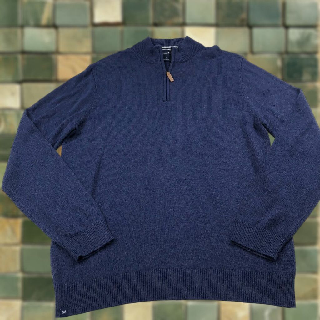 Mizzen+Main Mizzen + Main Pullover 1/4 Zip Mock Neck Sweater Blue Shirt Mens Large Knit Nylon Rayon Size US L / EU 52-54 / 3 - 1 Thumbnail