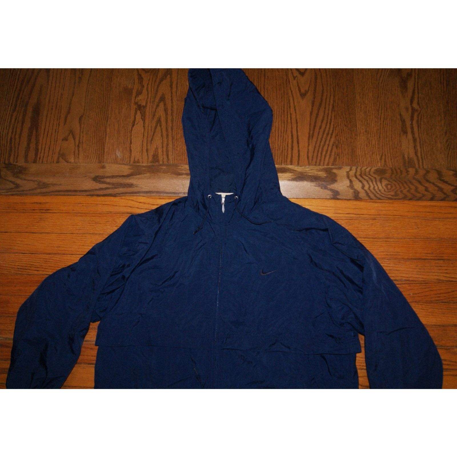 Nike VTG NIKE Swoosh Navy Mens M Jacket Hooded Full Zip Vented Size US M / EU 48-50 / 2 - 2 Thumbnail