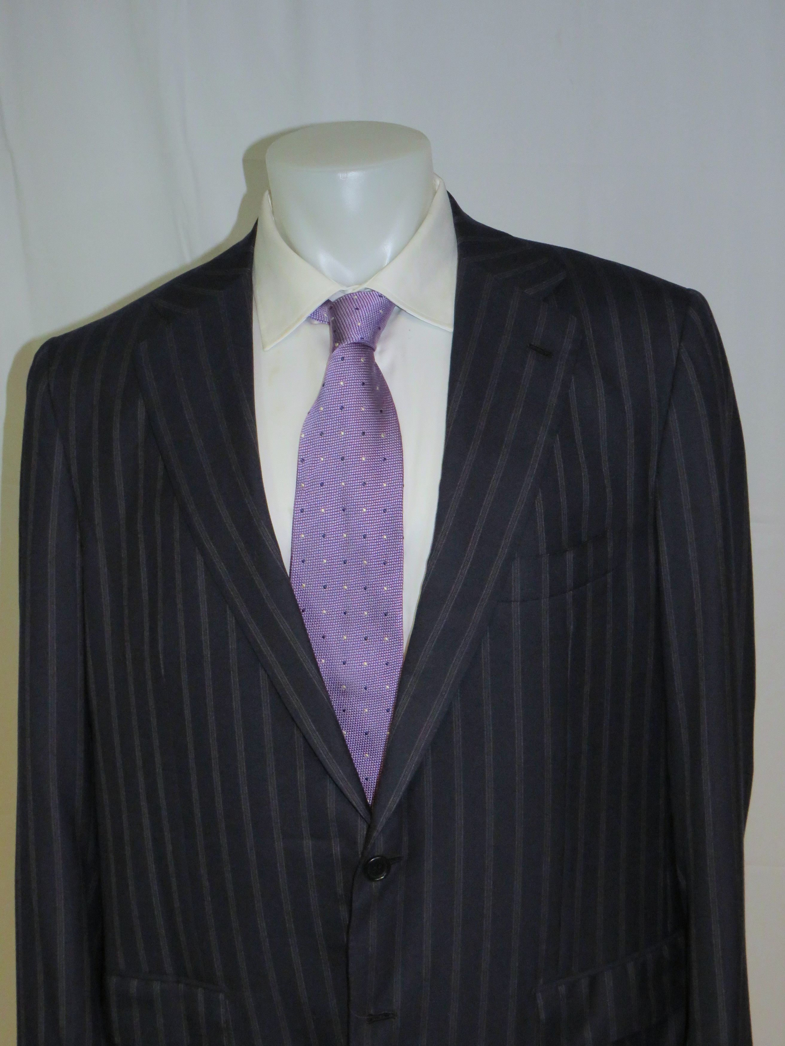Kiton 14 Micron Super 180 Blanc Blue Striped Two Button Suit 48L Size 48L - 4 Thumbnail