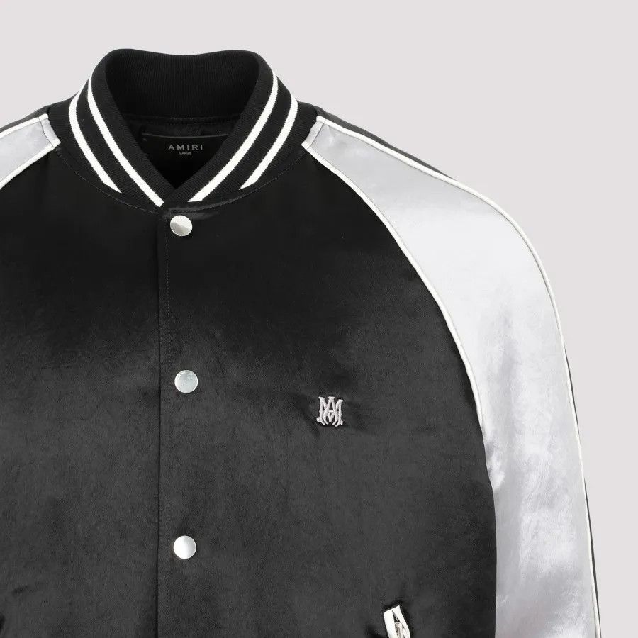 Amiri o1y0525 Logo Bomber Jacket in Black/Silver Size US M / EU 48-50 / 2 - 2 Thumbnail