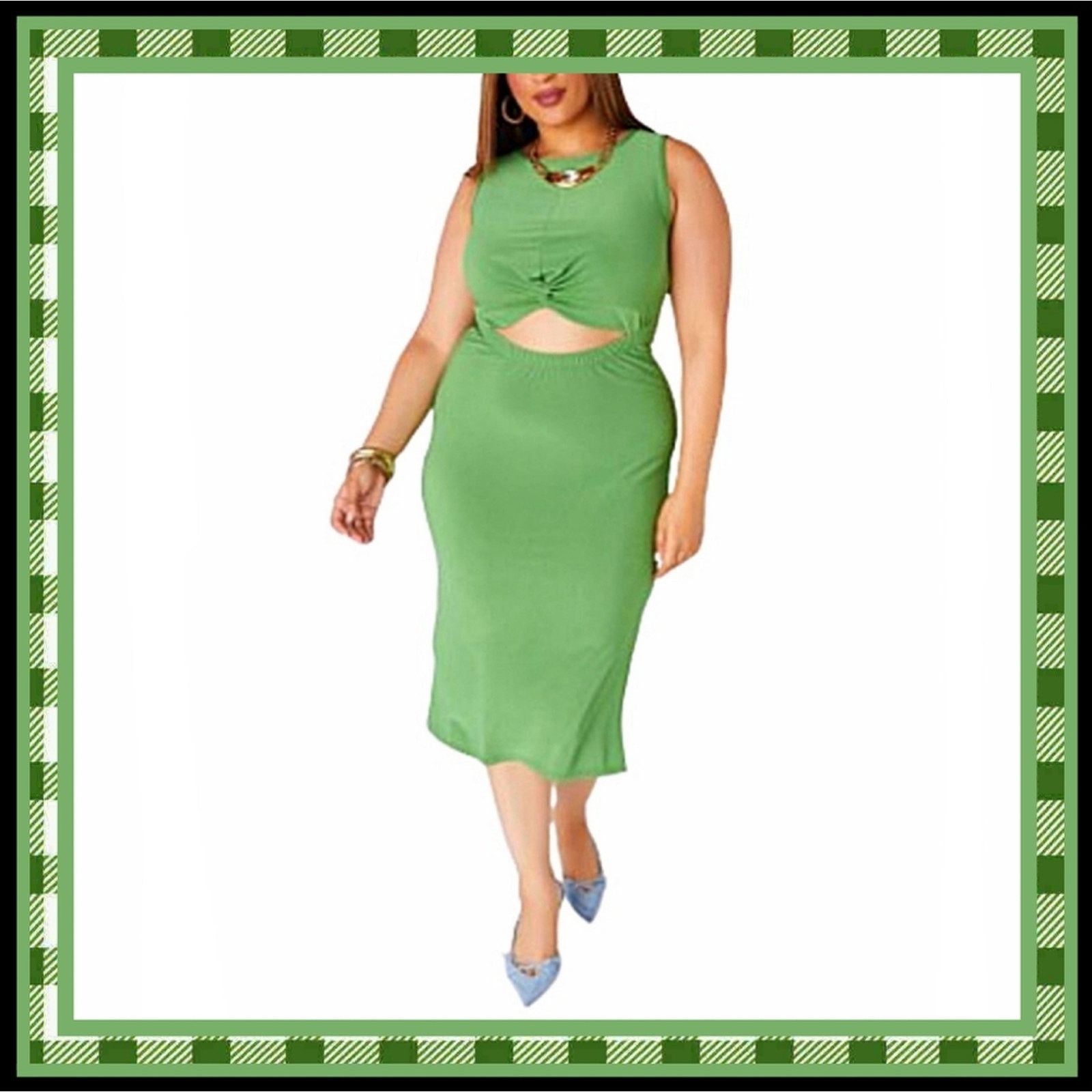 Other CLOVER GREEN ☆ TWIST FRONT ☆ SLEEVELESS MIDI DRESS 4x ☆ NWT Size 4XL / US 24-26 - 1 Thumbnail