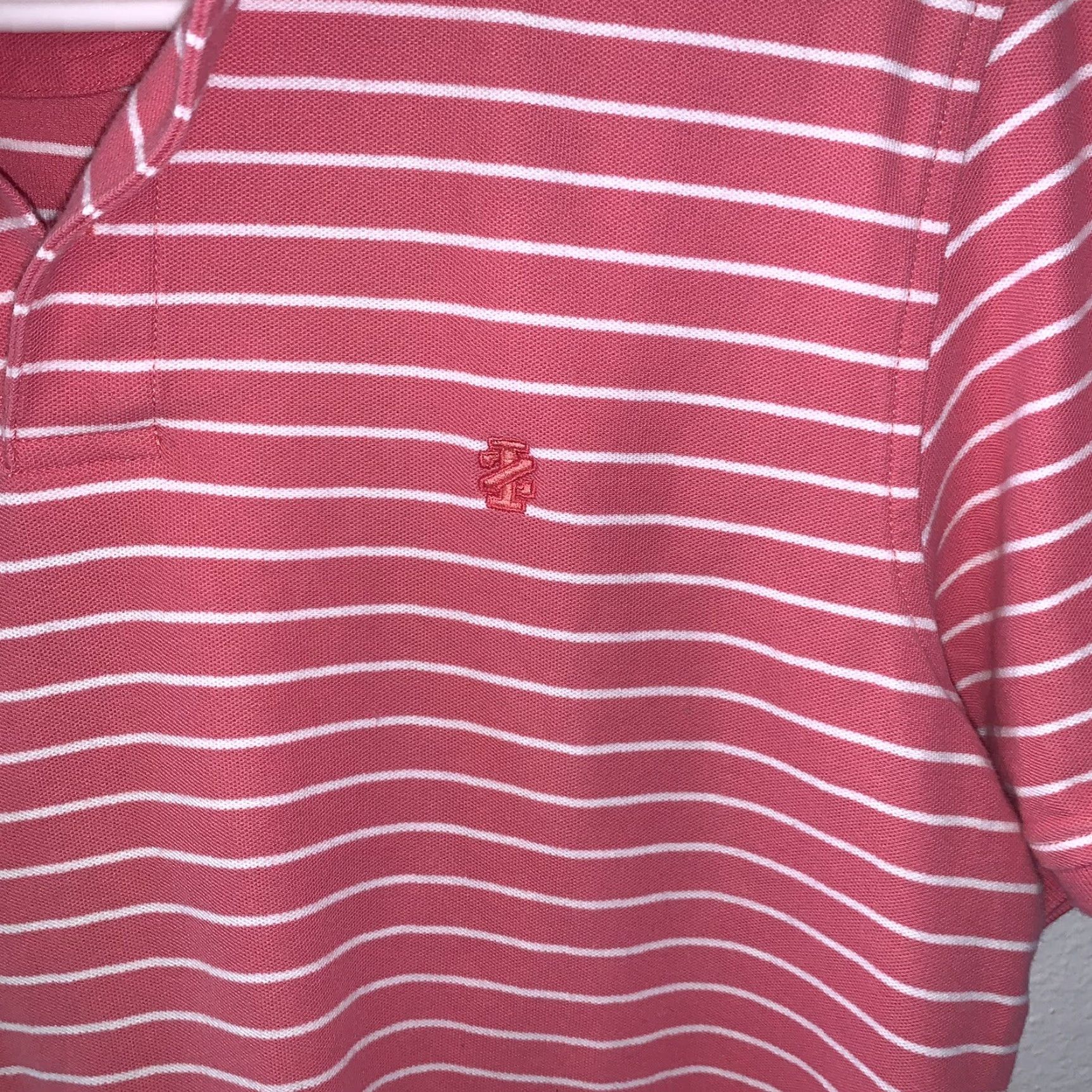 Izod IZOD Advantage Performance Stretch Polo Mens M Pink Blue White Striped Shirt Size US M / EU 48-50 / 2 - 3 Thumbnail