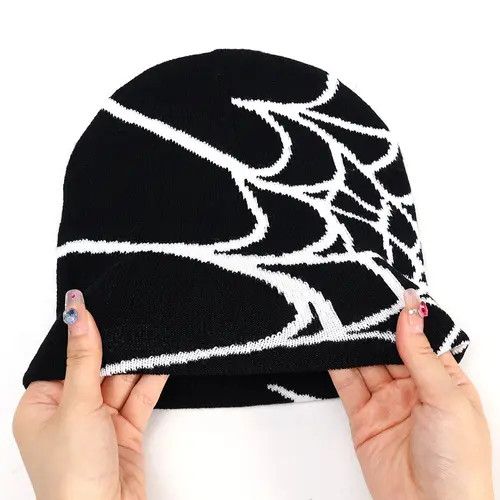 VIBE Goth Spider Web Jacquard Beanie Y2K Size ONE SIZE - 7 Thumbnail