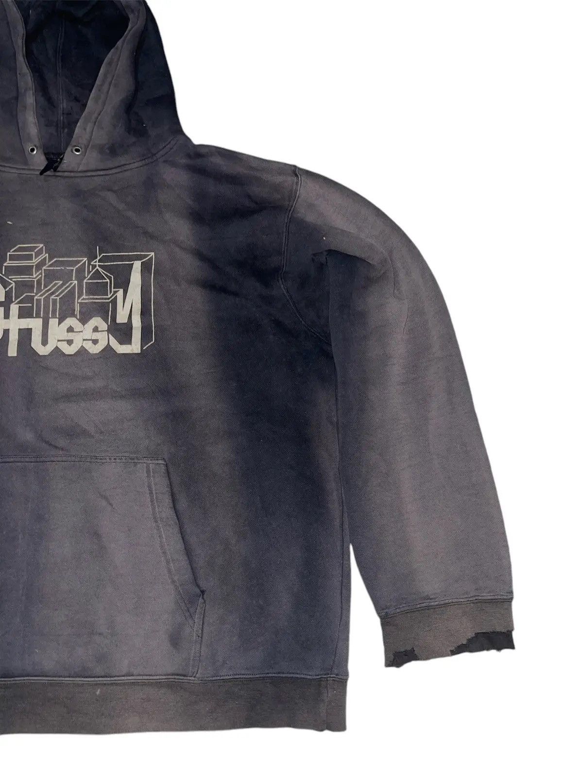 Stussy Vintage Stüssy "Skyline" Logo Hoodie SunFaded Black Thrashed Size US XL / EU 56 / 4 - 5 Thumbnail