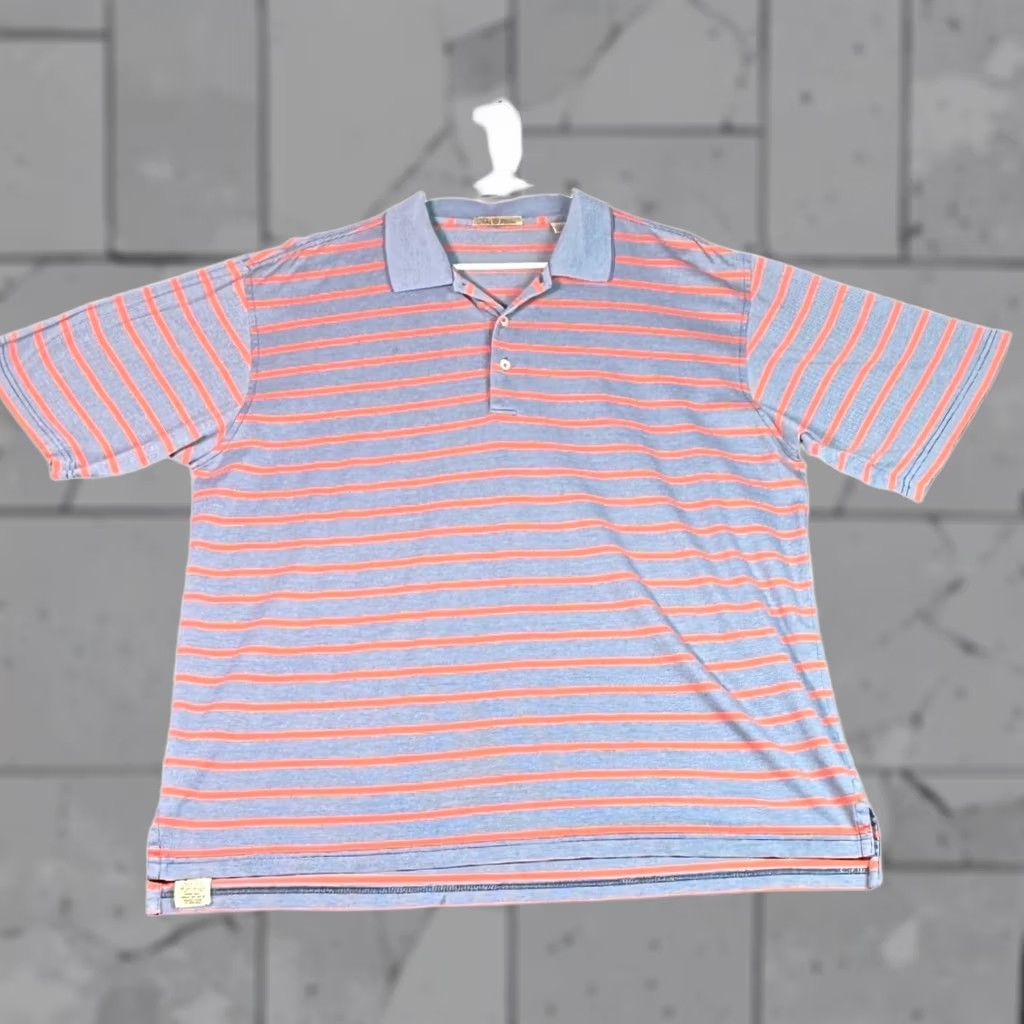 Peter Millar Peter Millar Polo Shirt Striped Golf Casual Short Sleeve Blue Orange Large L Mens Polo Shirt Size US L / EU 52-54 / 3 - 1 Thumbnail