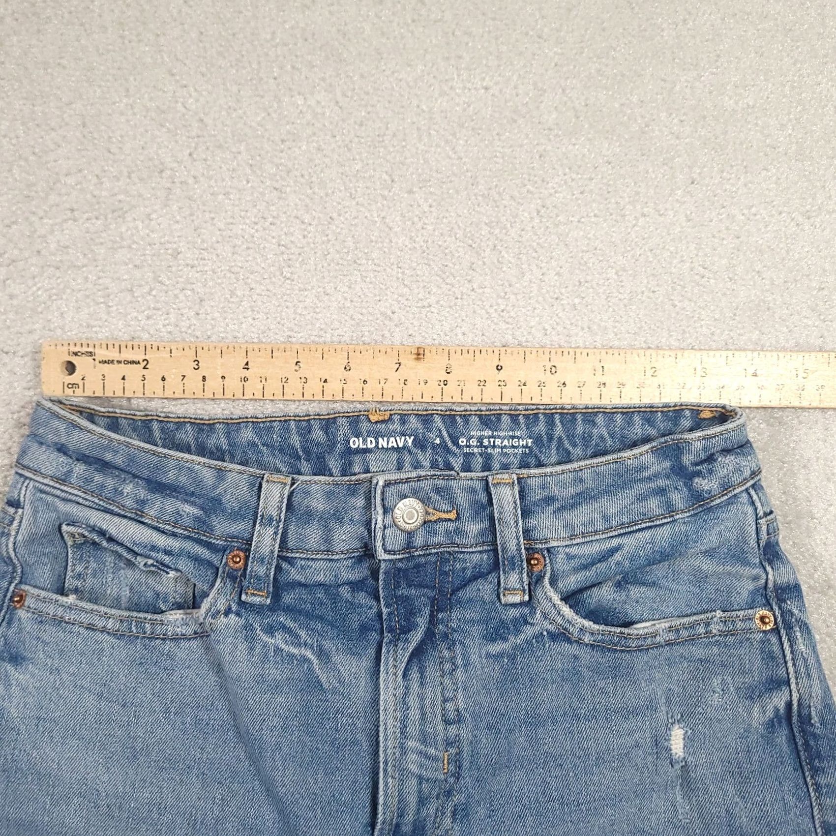 Old Navy Old Navy Blue Higher High Rise O.G. Straight Denim Jeans Size 4 Women Regular 5-Pocket Zipper Button Inseam 28 Size 27" / US 4 / IT 40 - 3 Thumbnail