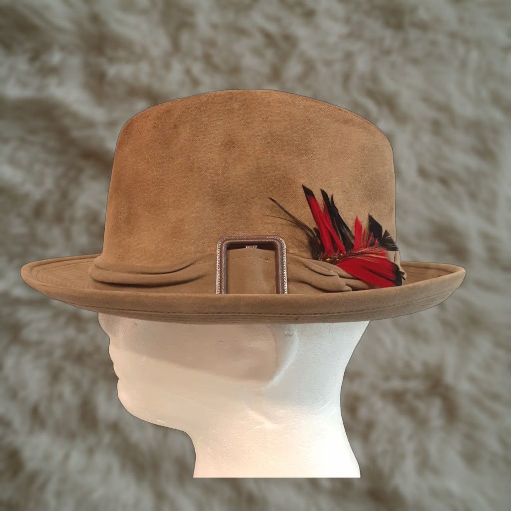 Vintage VINTAGE Dobbs Fedora Suede Hat Beige Side Buckle Feather Mens Size 7 1/4 Size ONE SIZE - 1 Thumbnail