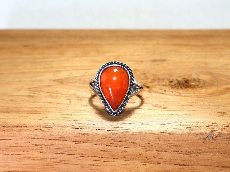 Handmade Pear Carnelian 925 Sterling Silver Ring - August Birthstone Size ONE SIZE - 2 Thumbnail