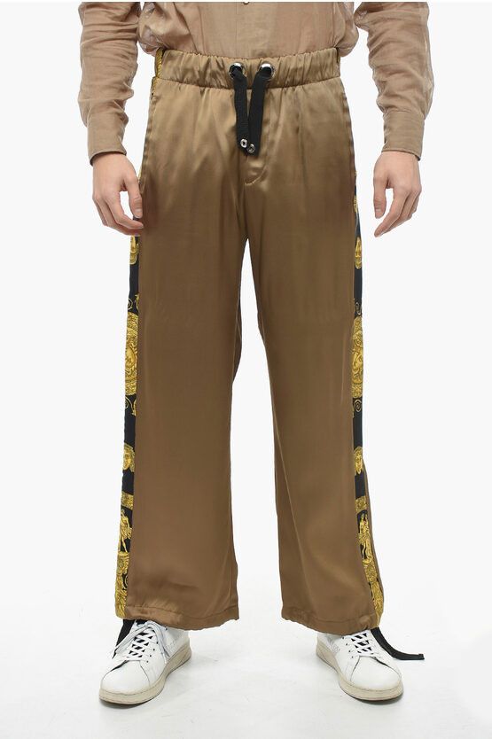 image of Versace Viscose Joggers With Barocco Print in Brown, Men's (Size 31)