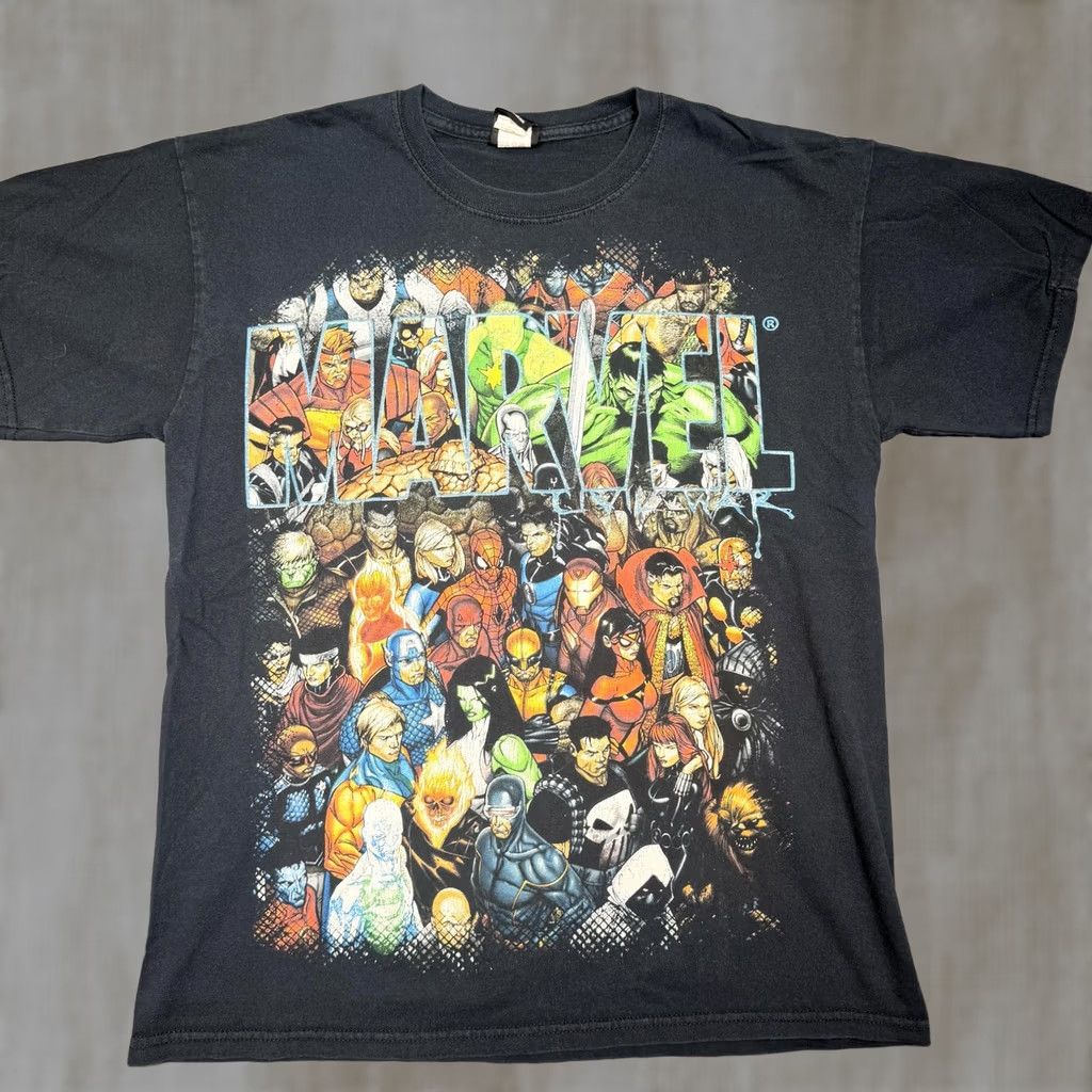 Vintage Marvel Shirt Mens Medium Black Collage Graphic Tee Superhero Mad Engine Size US M / EU 48-50 / 2 - 1 Thumbnail