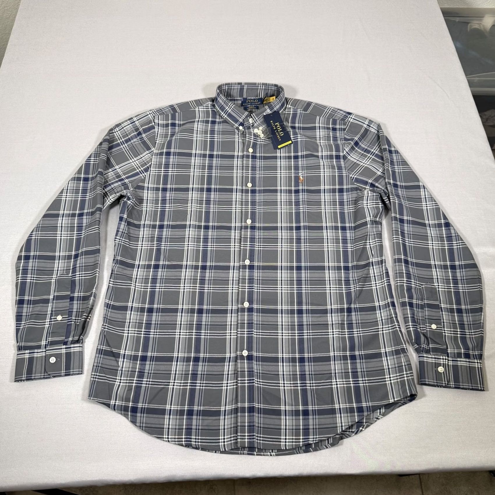 Polo Ralph Lauren Polo Ralph Lauren Shirt Men XL Gray Plaid Performance Slim Fit Button Up Wicking Size US XL / EU 56 / 4 - 2 Thumbnail