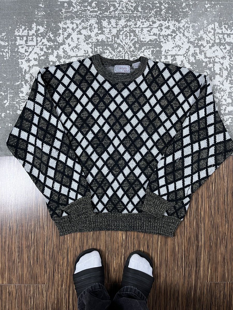 Japanese Brand × Vintage ➕ 90s Vintage Brown squares diamond knit boxy sweater ski Size US L / EU 52-54 / 3 - 2 Thumbnail