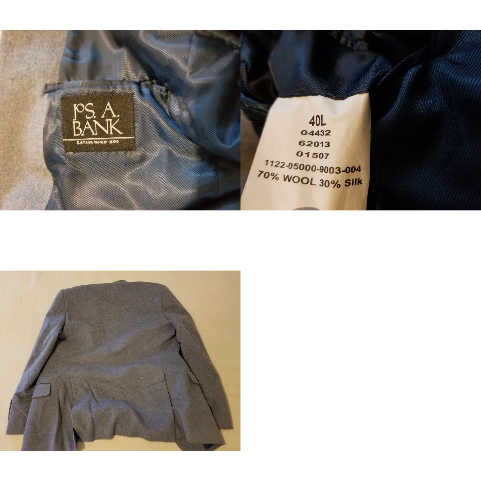 Jos. A. Bank Jos. A. Bank Wool Silk Sports Jacket Blazer 40L Gray Mens 3-in-1 Regular Wool Blazer Sports Gray Size 40R - 8 Thumbnail