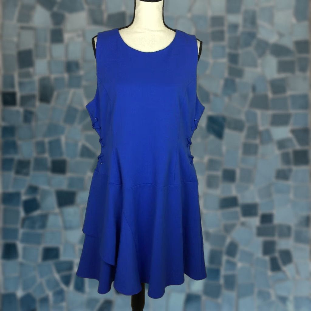 NWOT Bar III Dress XL Blue Sleeveless Lace-Up Tiered Fit & Flare A-Line  Womens - greenwatershopping.com