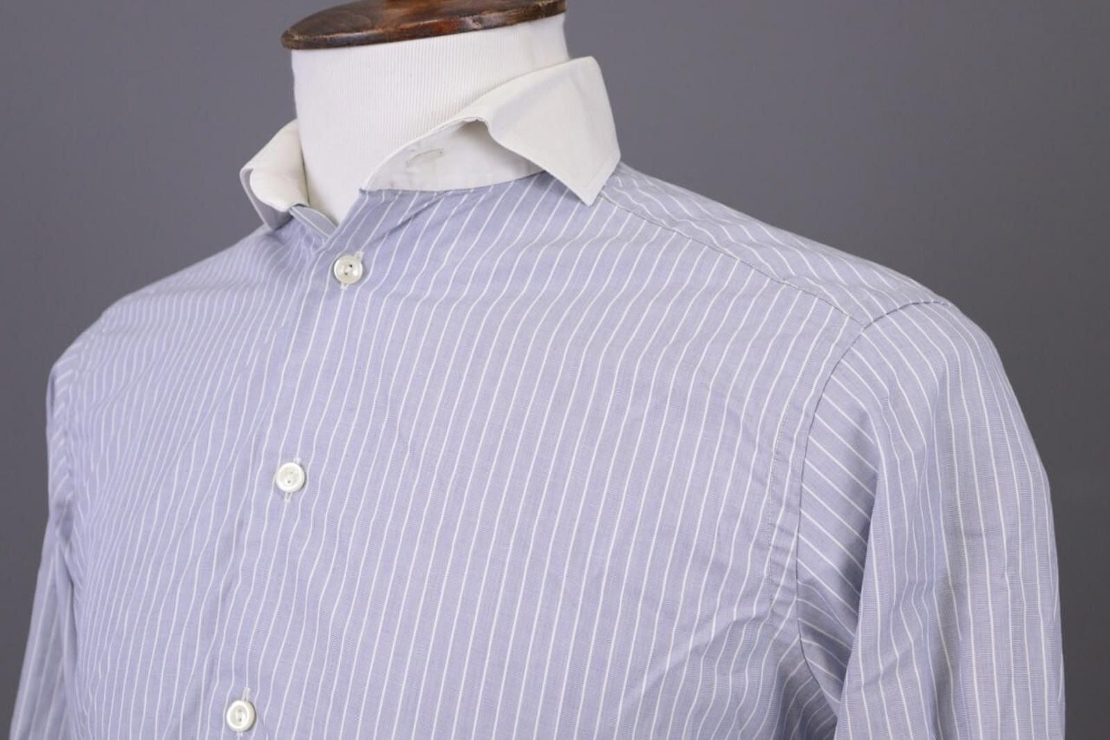 Eton Eton Contemporary Gray Pinstripe Down Shirt Size 38 / 15 Size US M / EU 48-50 / 2 - 9 Thumbnail