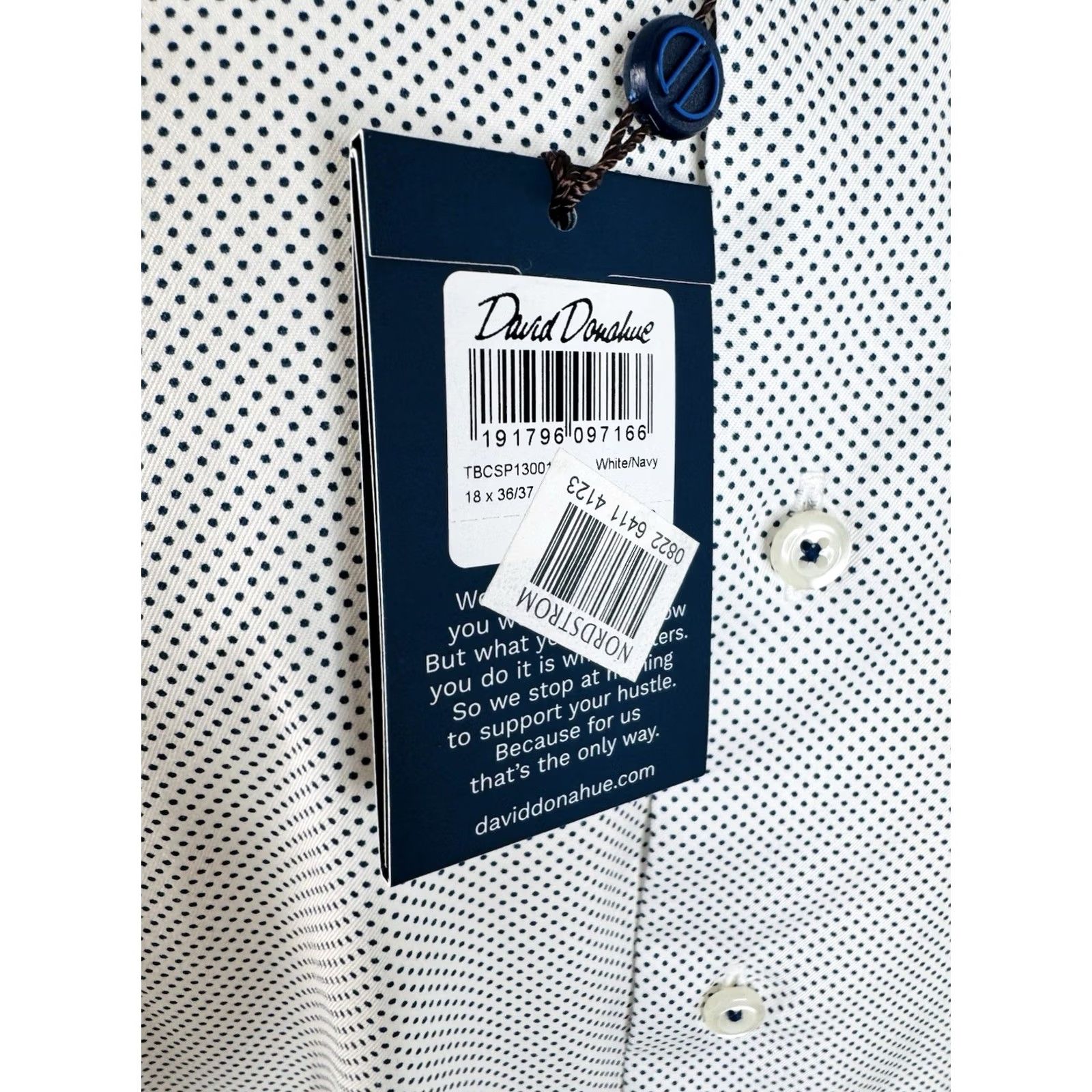 David Donahue David Donahue Dress Shirt Polka Dot Trim 18 36 / 37 White Blue Long Sleeve Button-Up Mens Regular XL? Size 48R - 3 Thumbnail